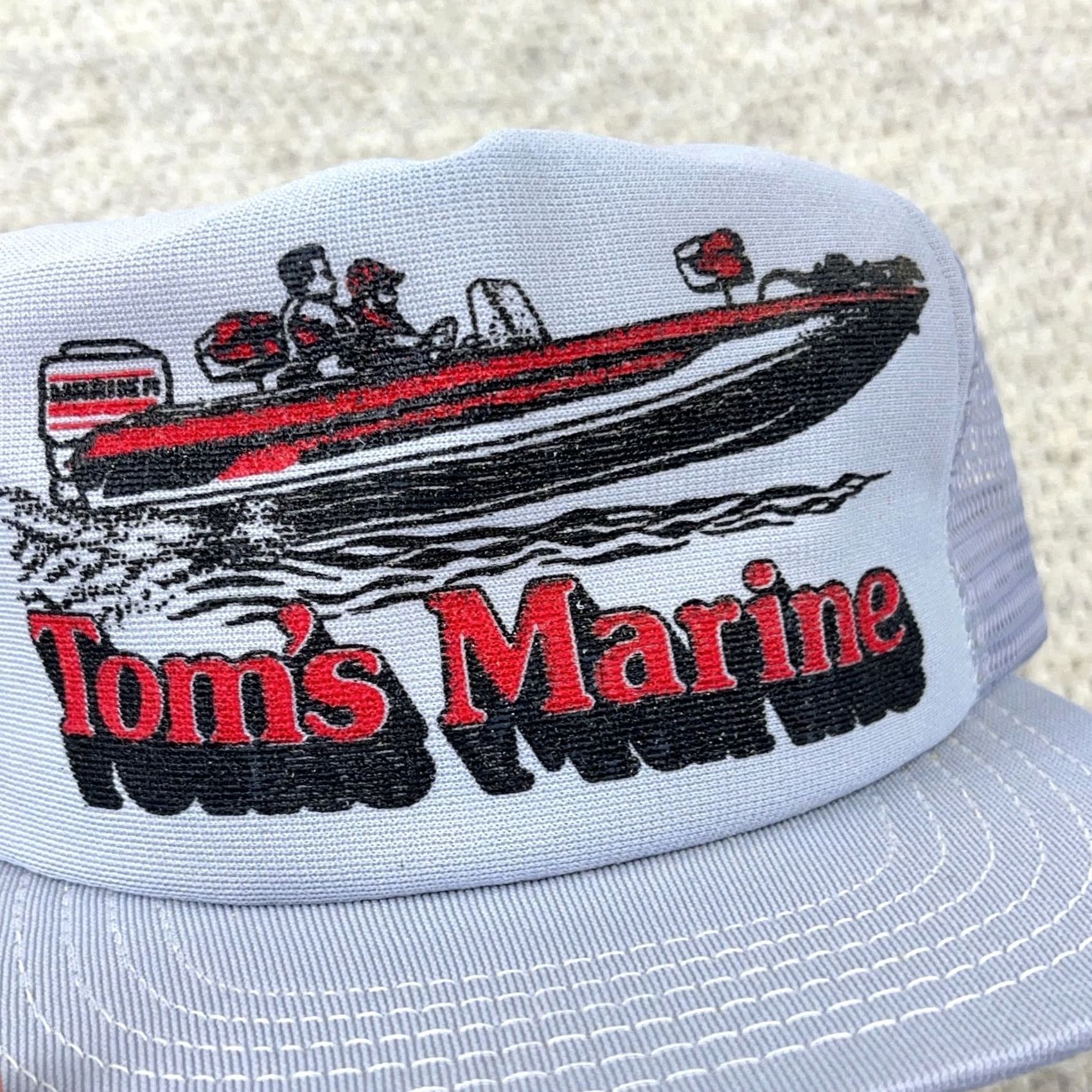 Toms VINTAGE Toms Marine Fishing Boat Puffy Print Trucker Hat Cap 80s 90s Made In USA Size ONE SIZE - 3 Thumbnail