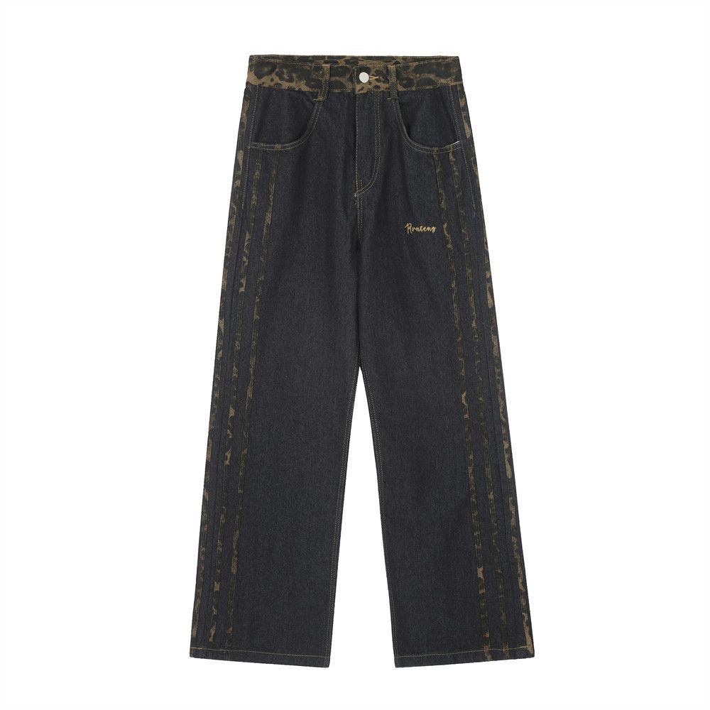 Japanese Brand × Jean Men's straight-leg leopard print jeans with side stripes Size US 32 / EU 48 - 1 Thumbnail