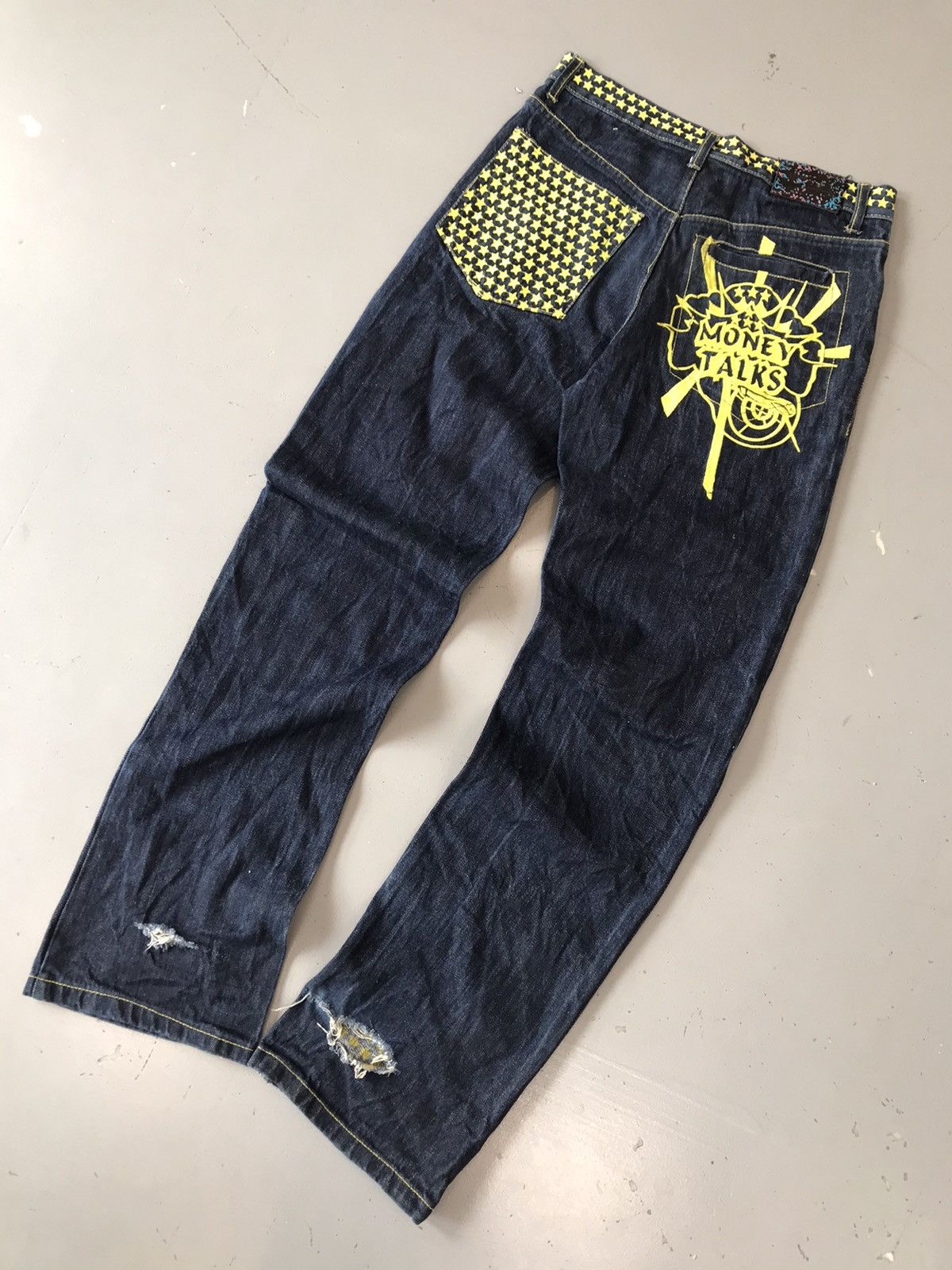 Vintage crazy money talks embroidered denim
