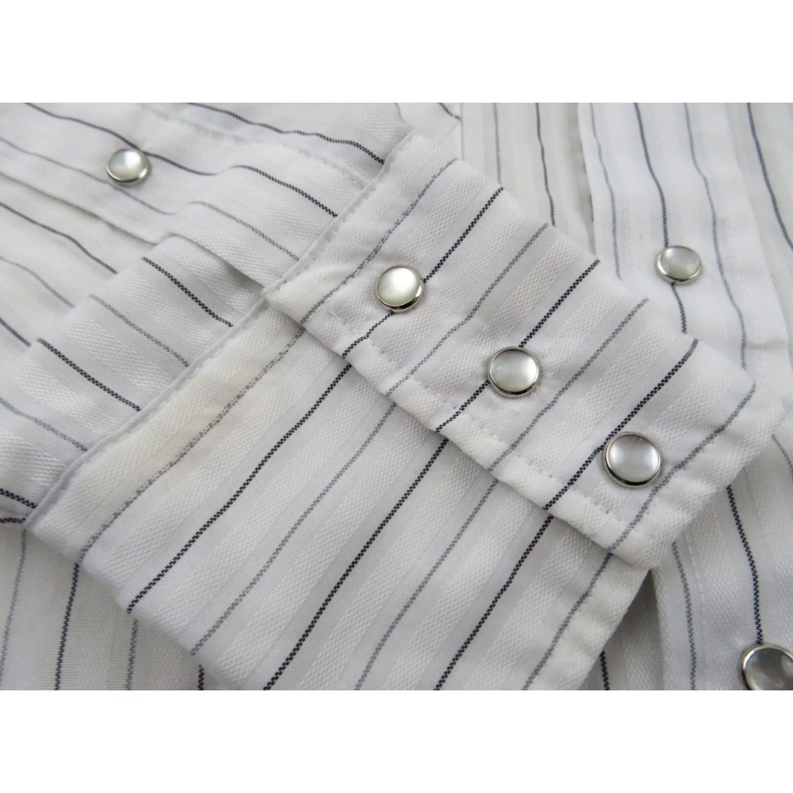 Armani VINTAGE Karman 70s 80s Western Shirt Mens Large Striped Pearl Snap Cowboy Long Sleeve White Size US L / EU 52-54 / 3 - 7 Thumbnail