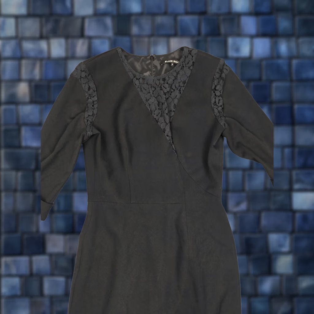 Black Halo VINTAGE Black Halo Dress Womens 6 Black Lace Panel Sheath 3/4 Sleeve Midi Style 208308 Size M / US 6-8 / IT 42-44 - 1 Thumbnail