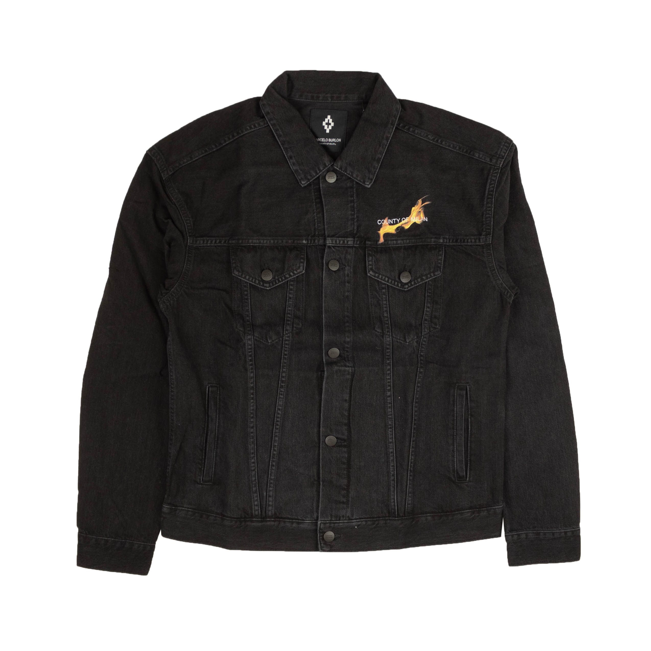 image of Marcelo Burlon Black Burning Ball Denim Jacket Size S, Men's