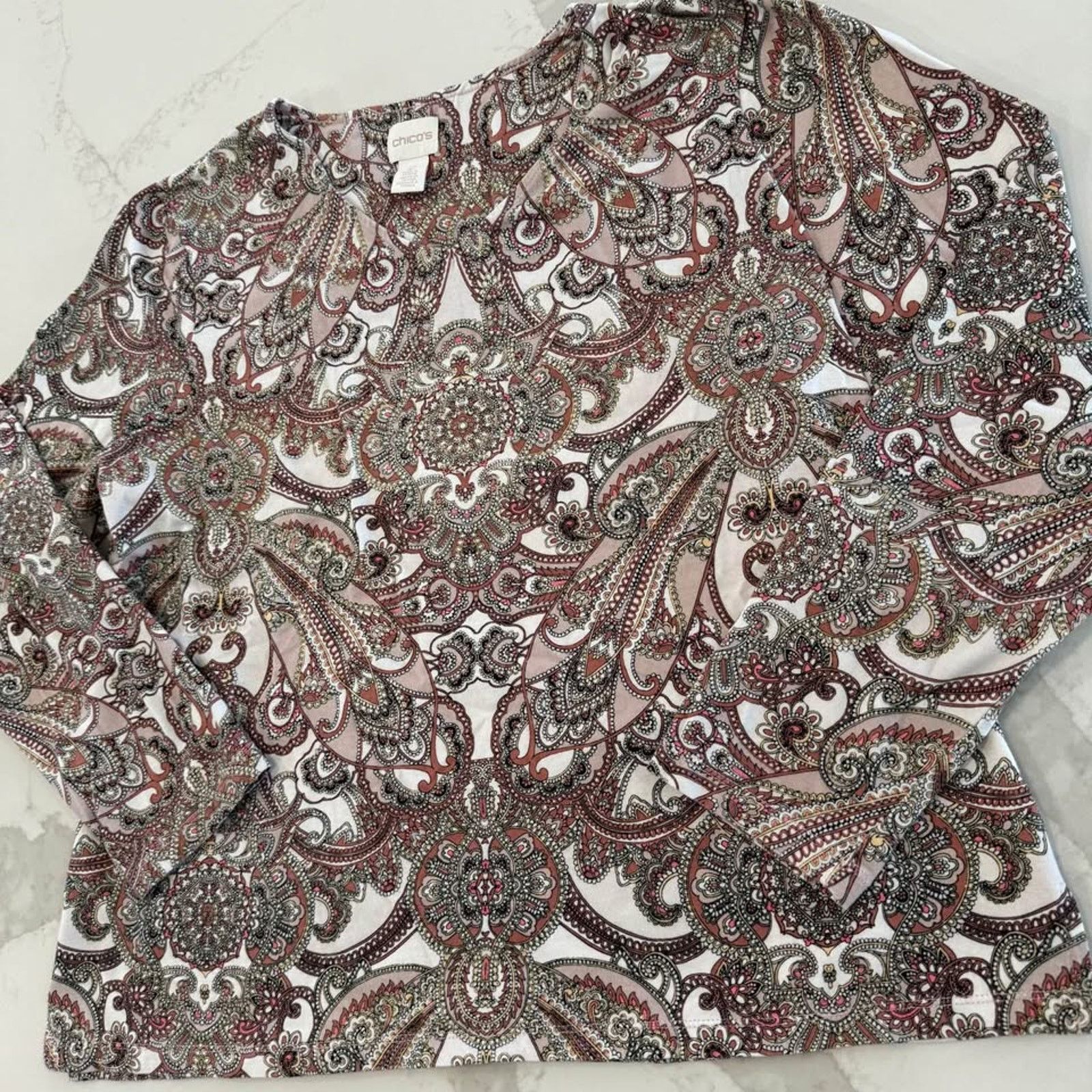 Chicos Chico's French Romance VNeck LongSleeve Top Womens 2 Paisley Size L / US 10 / IT 46 - 2 Thumbnail