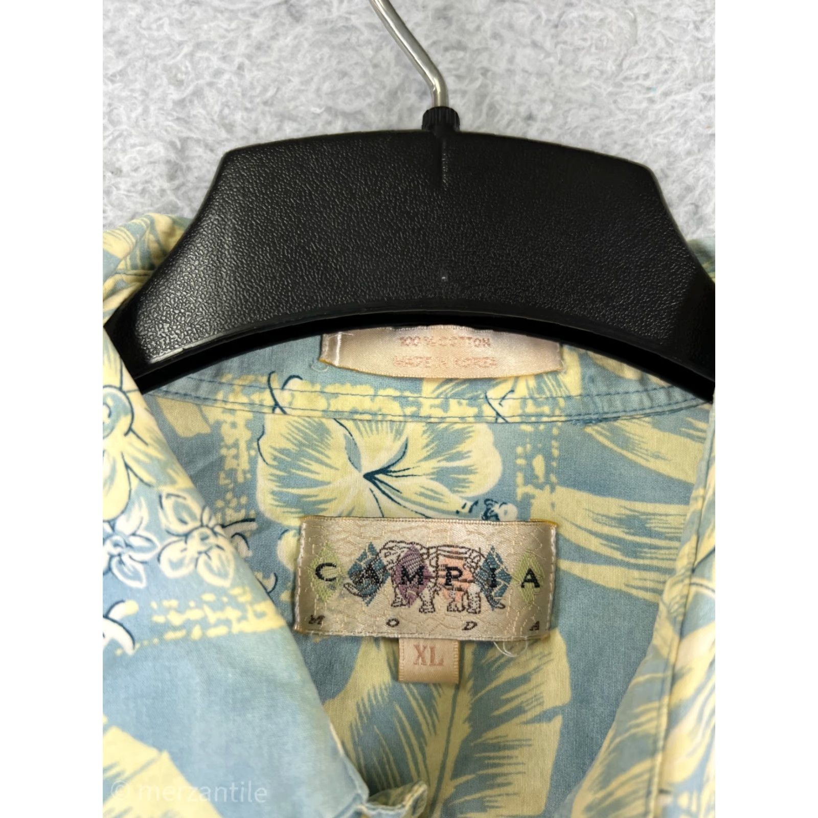 Vintage Campia Moda Shirt Mens XL Blue Button-Up Hawaiian Floral Leaf Cotton Size US XL / EU 56 / 4 - 7 Thumbnail