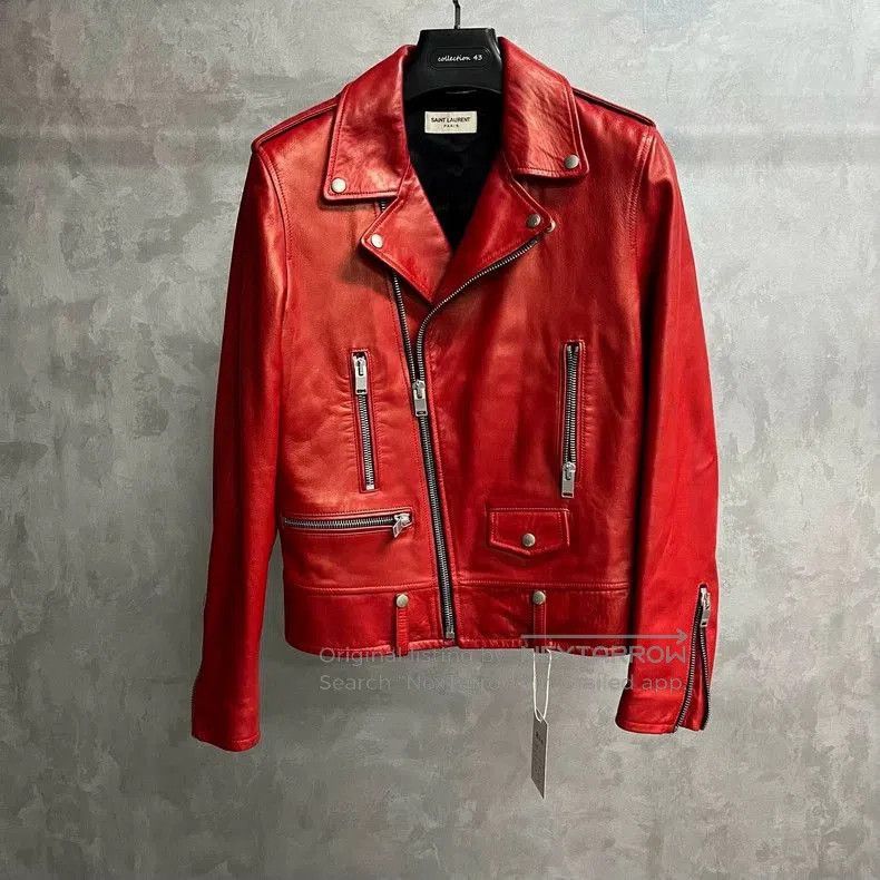 Saint Laurent Paris saint laurent red leather biker jacket. Size US M / EU 48-50 / 2 - 1 Thumbnail