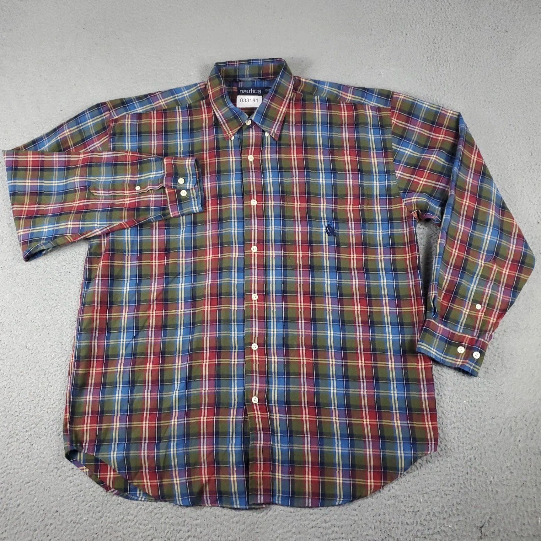 Nautica Nautica Shirt Mens XL Blue Green Red Plaid Button-Up Long Sleeve, Regular, Cotton, Navy/Blue Plaid, Nautica, Men’s Button-Down, Classic American Style Size US XL / EU 56 / 4 - 3 Thumbnail