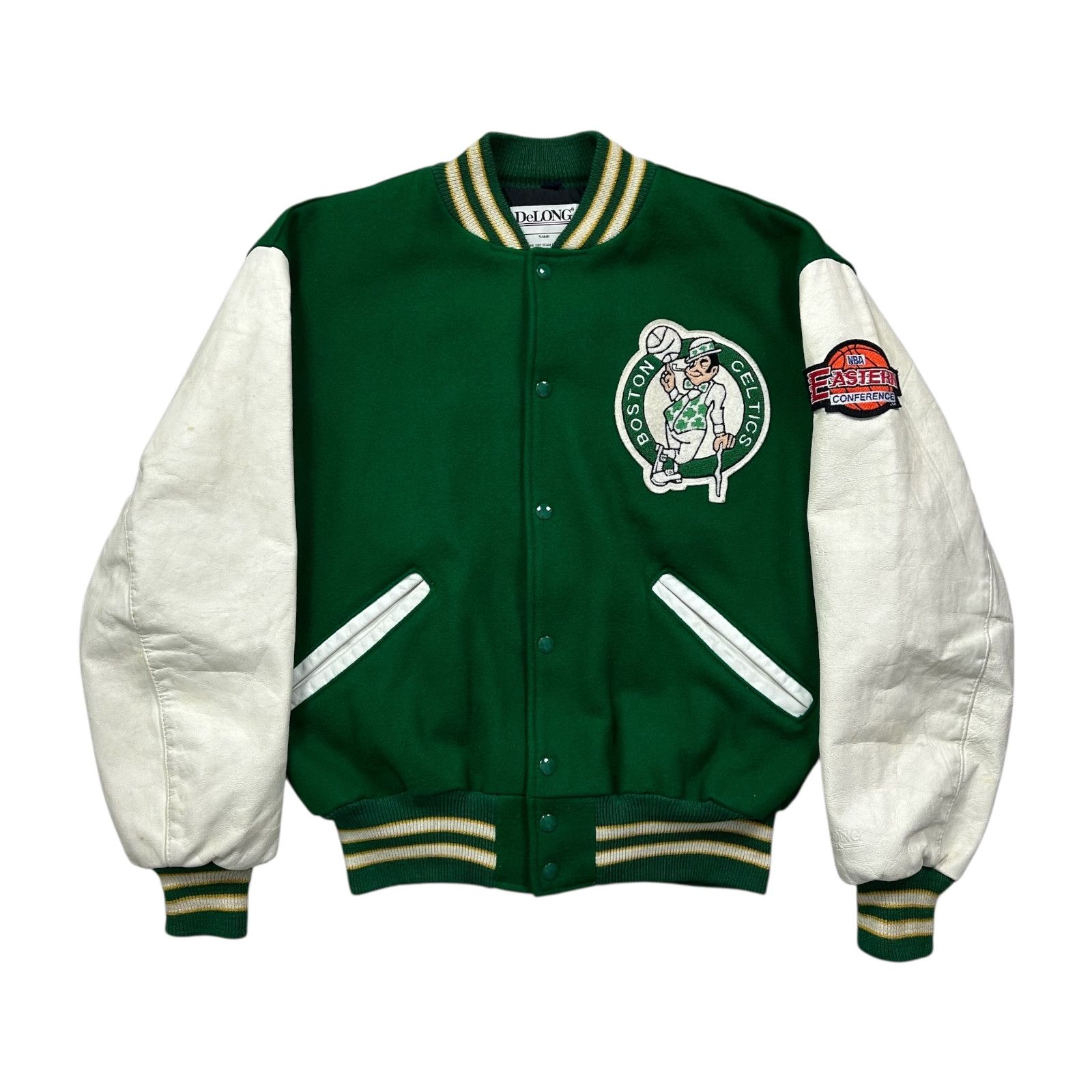 NBA VTG 90s BOSTON CELTICS DELONG VARSITY WOOL LEATHER JACKET Size US L / EU 52-54 / 3 - 2 Thumbnail