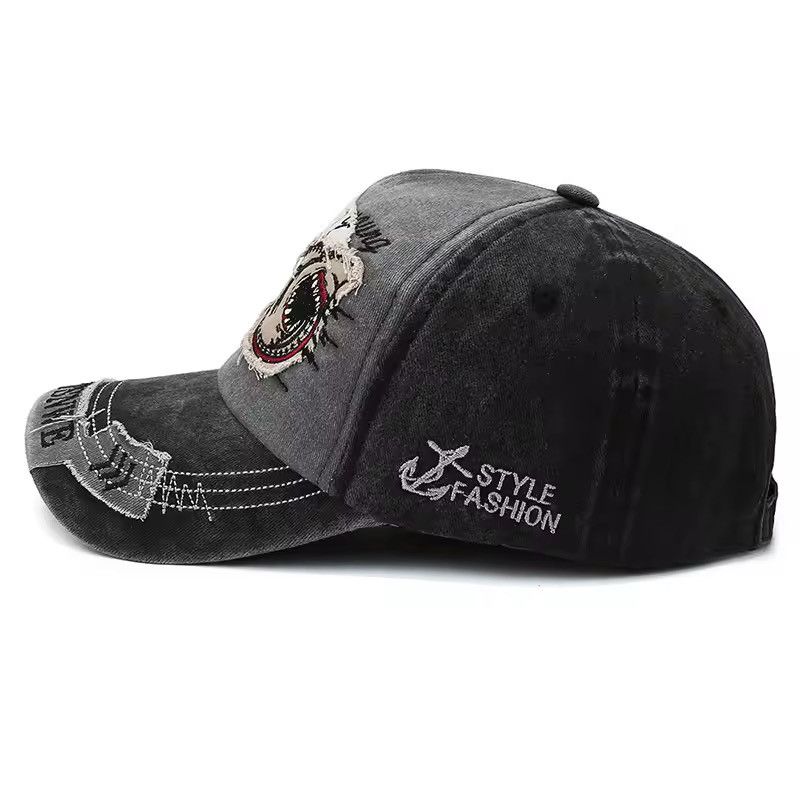 Other Retro Washed Denim Embroidery Shark Cap Size ONE SIZE - 4 Thumbnail