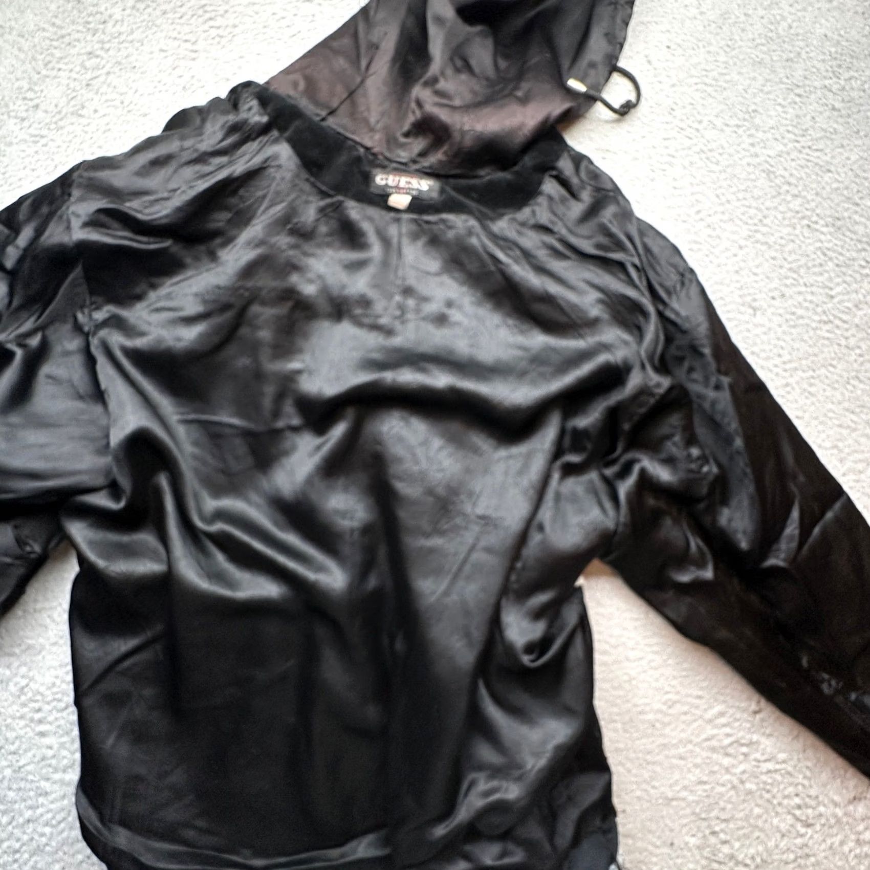 Guess VINTAGE Guess USA Velour Full Zip Jacket Mens XL Velvet Black Hoodie 90s Embroidered Zipper Pocket Hooded Long Sleeve Casual Mens Size US XL / EU 56 / 4 - 7 Thumbnail