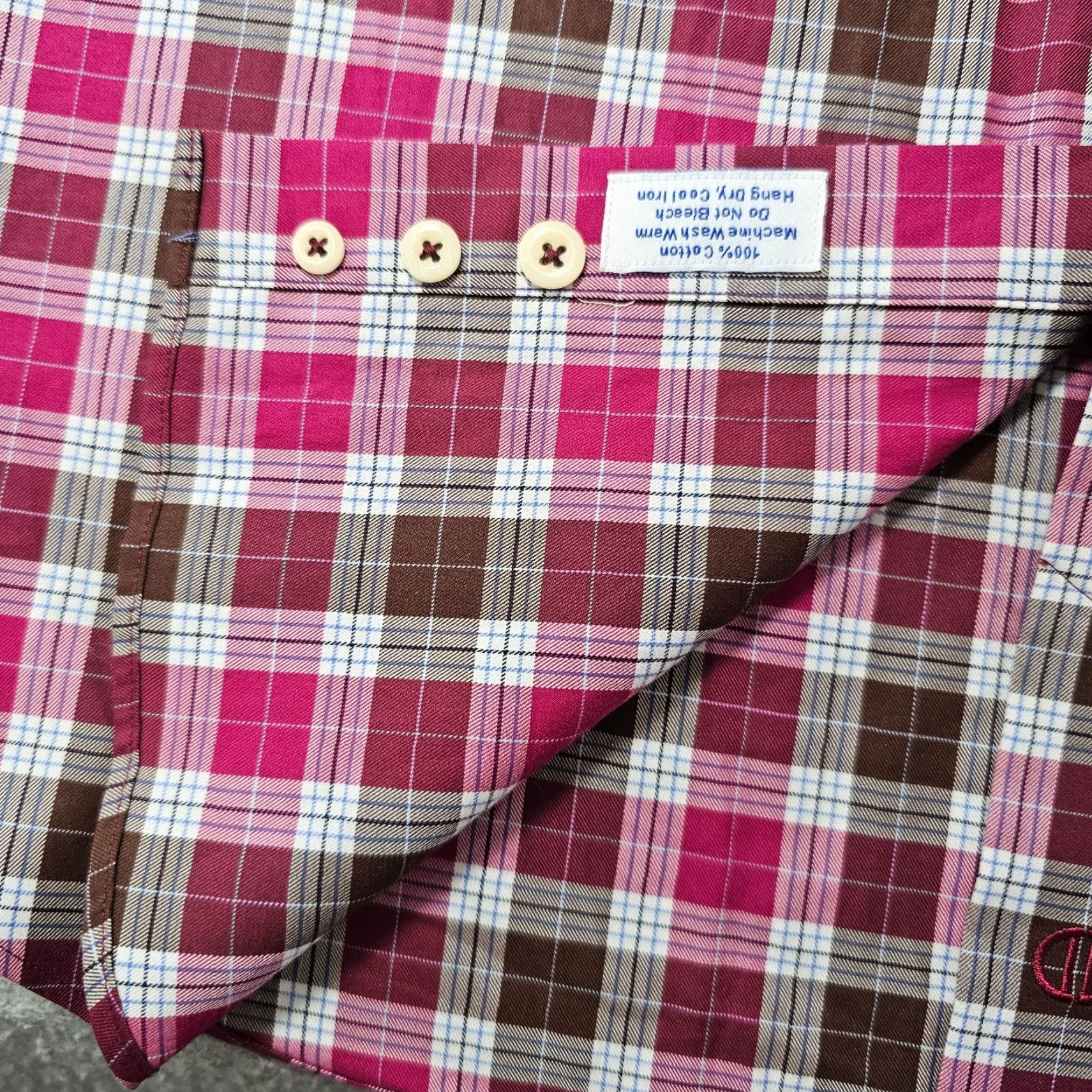 David Donahue David Donahue Dress Shirt Mens Large Brown Pink Check Woven Cotton Long Sleeve Size 42R - 6 Thumbnail