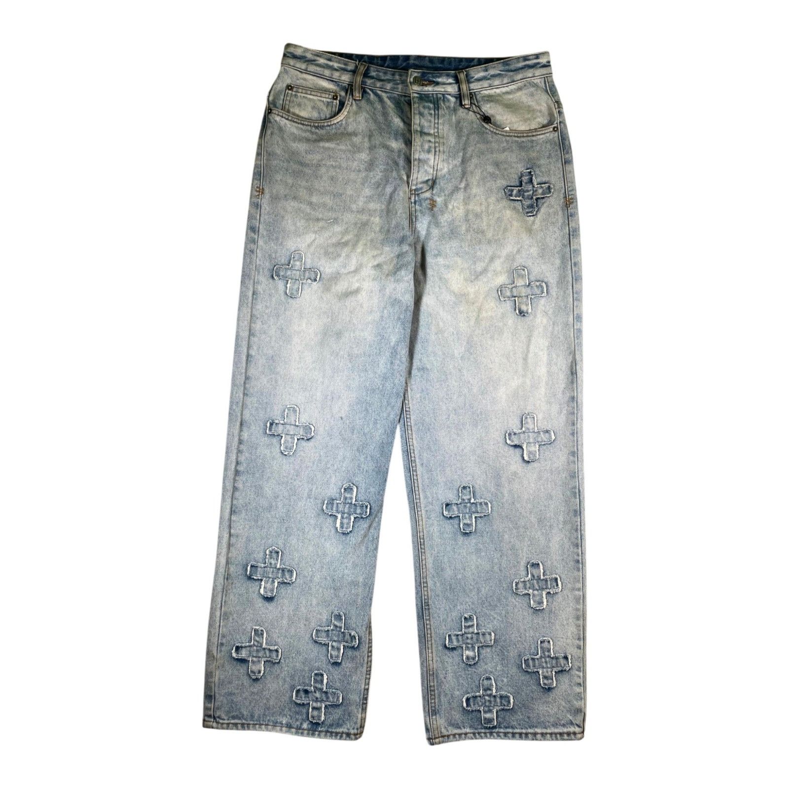 Ksubi Ksubi Plus Logo Straight Leg Light Wash Jeans Size US 33 - 1 Thumbnail