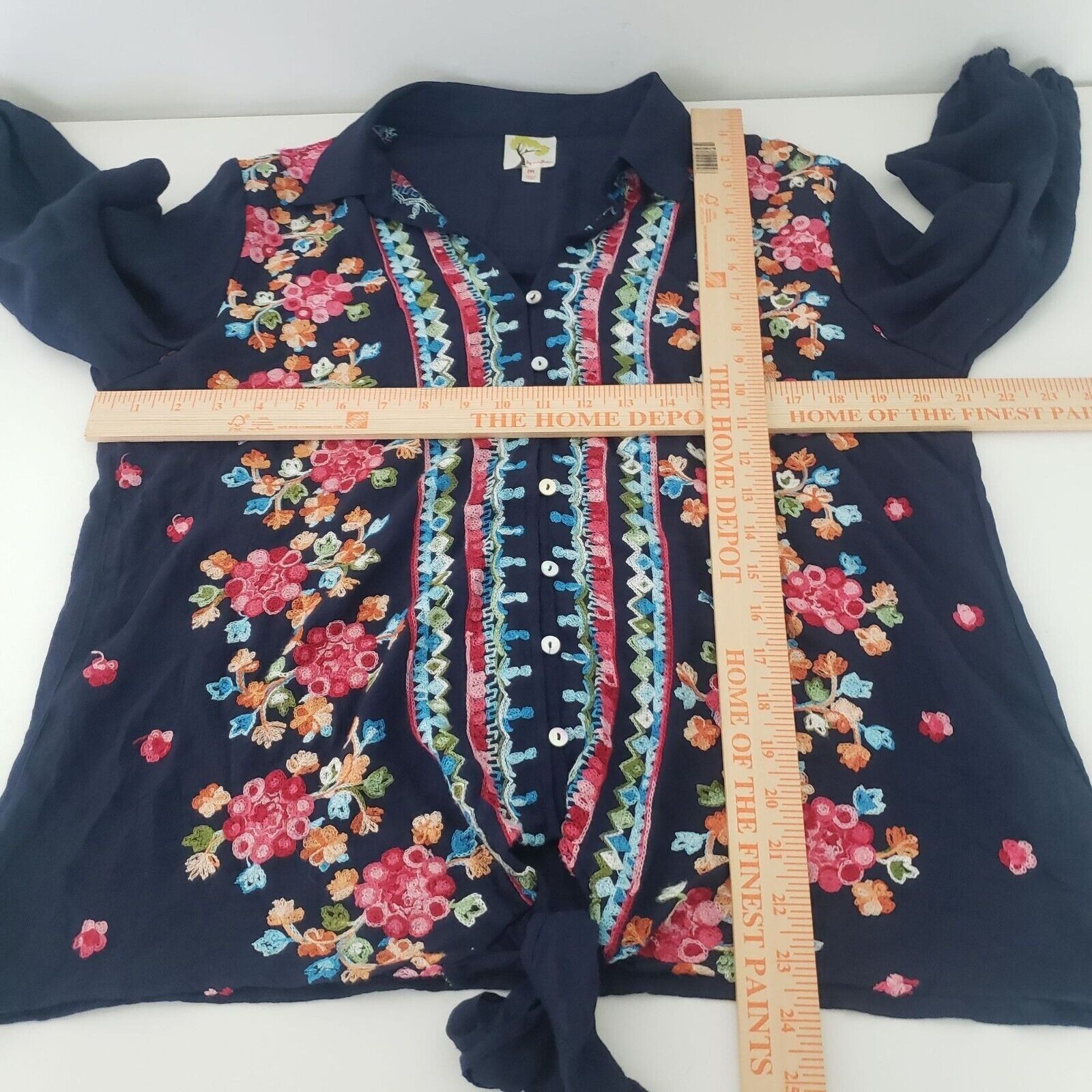 Designer Fig & Flower Emboidered Shirt Womens Size Medium Blue Floral Size M / US 6-8 / IT 42-44 - 9 Thumbnail