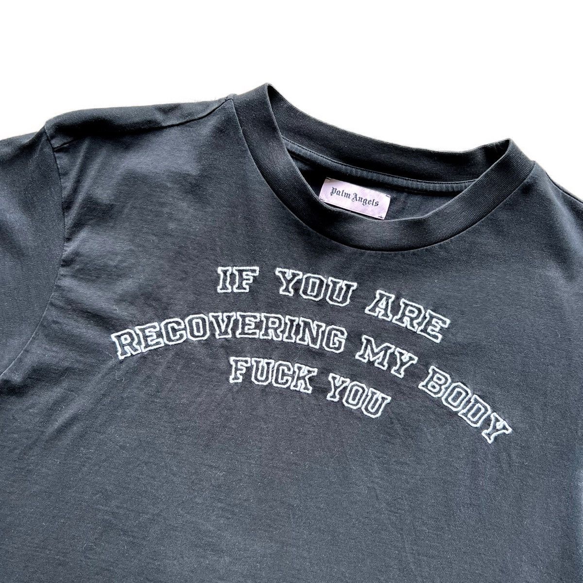 image of Palm Angels Embroidery “Fuck You” T-Shirt in Black, Men's (Size XS)