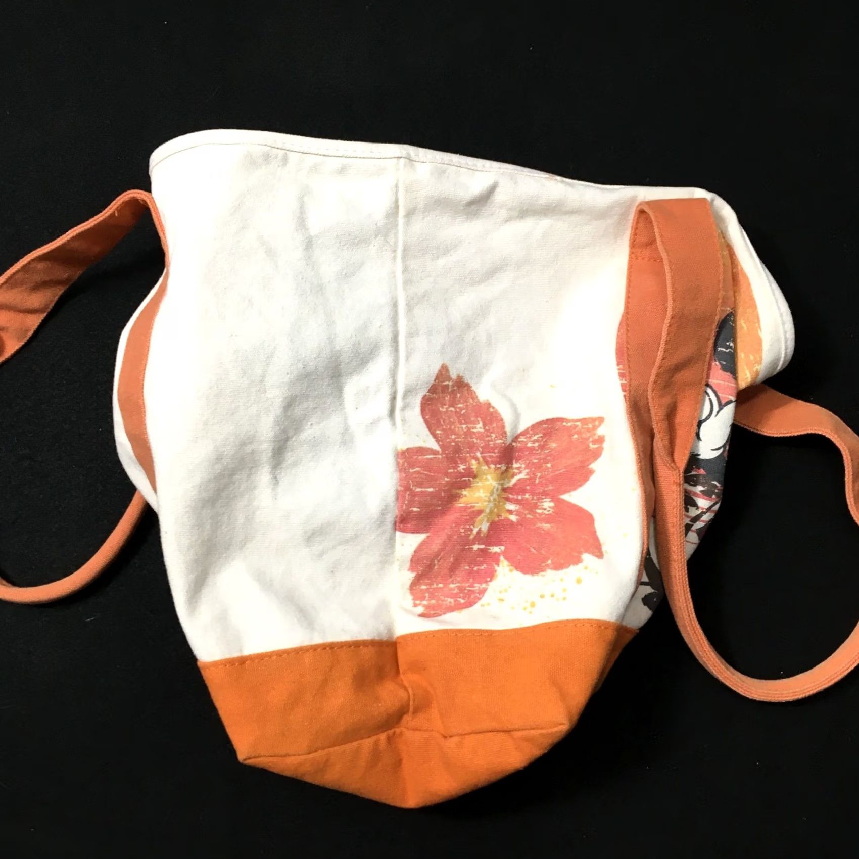 Vintage DISNEY STORE MICKEY Floral Tote Bag Purse ORANGE WHITE CREAM Size ONE SIZE - 7 Thumbnail