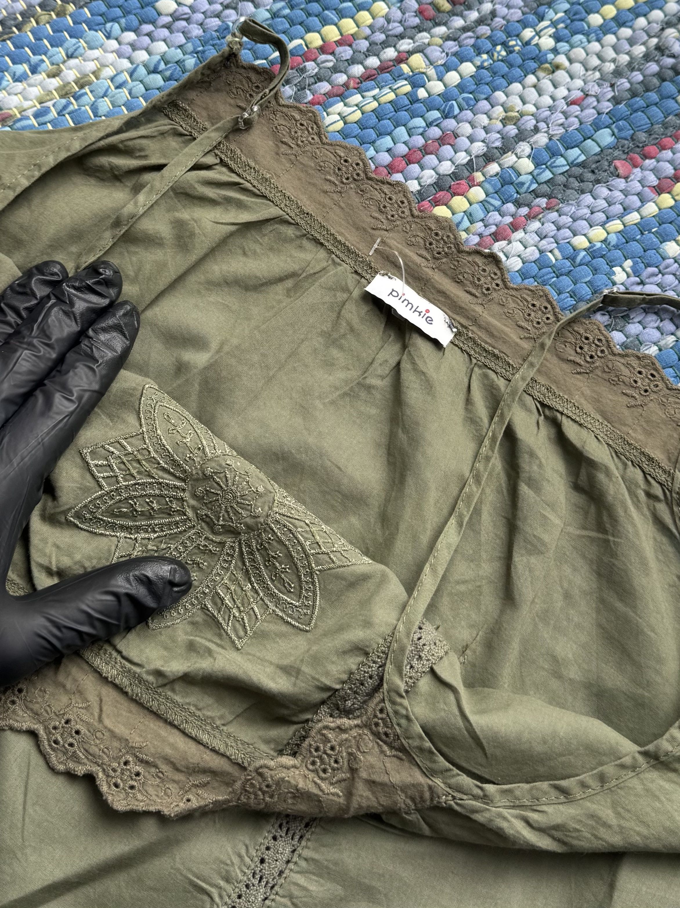 Vintage Vintage Khaki Cami Top Boho Embroidered Lace Trim Size M / US 6-8 / IT 42-44 - 3 Thumbnail