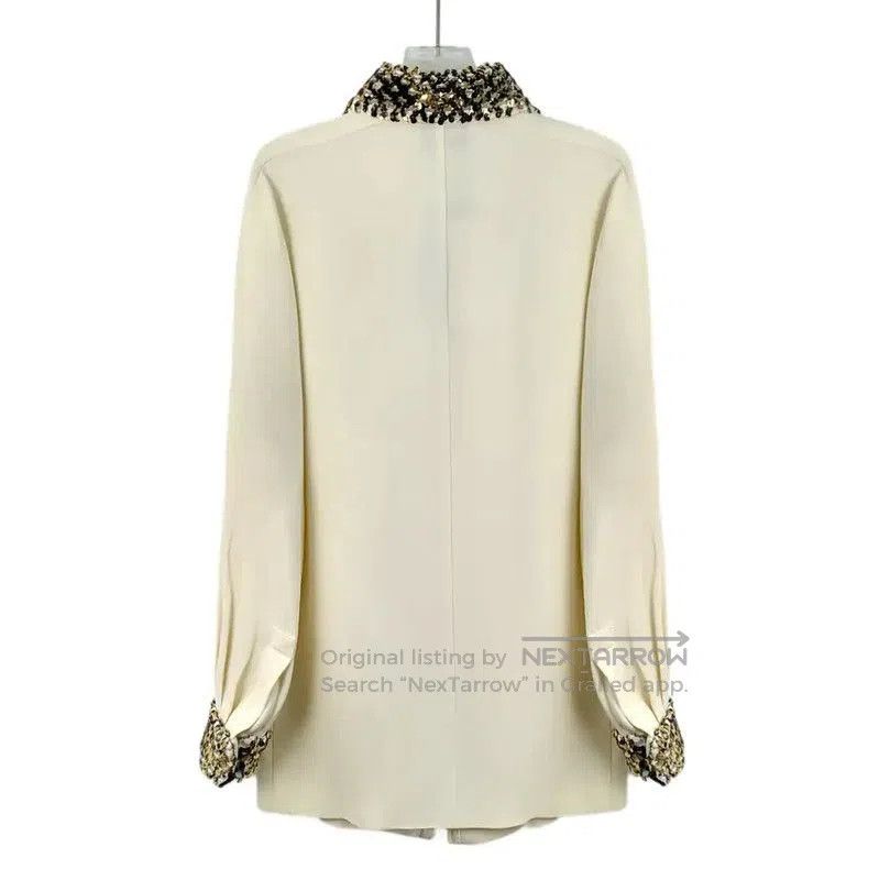 Chanel Chanel Beige Silk Blouse with Embellished Collar . Size XS / US 0-2 / IT 36-38 - 1 Thumbnail