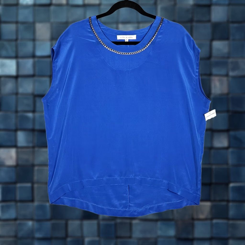 Vintage Robbi & Nikki Blouse Women’s Satin Blue Short Sleeve Round Neck Size M Regular Size M / US 6-8 / IT 42-44 - 1 Thumbnail