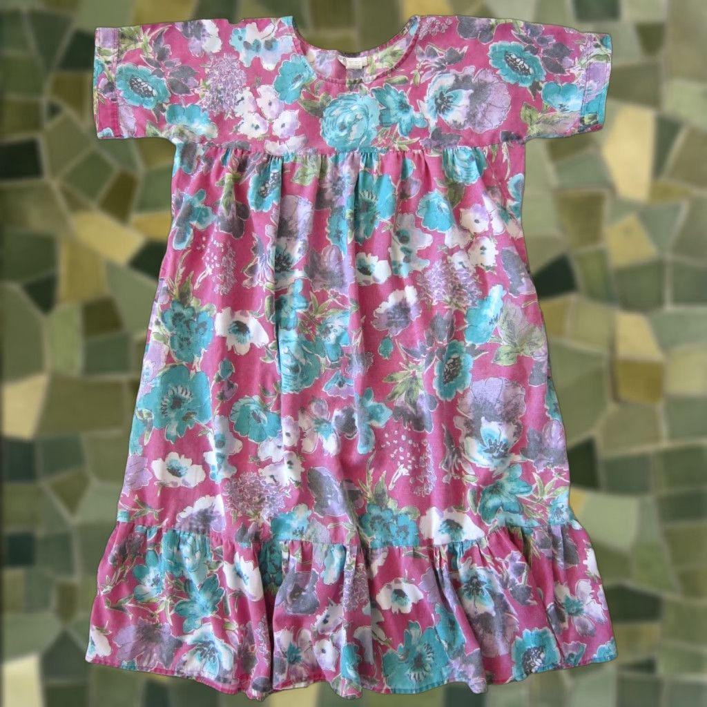 Vintage CW Classics Cotton Pink Blue Purple Floral Pocket Long Maxi Kaftan Dress Medium Size M / US 6-8 / IT 42-44 - 1 Thumbnail
