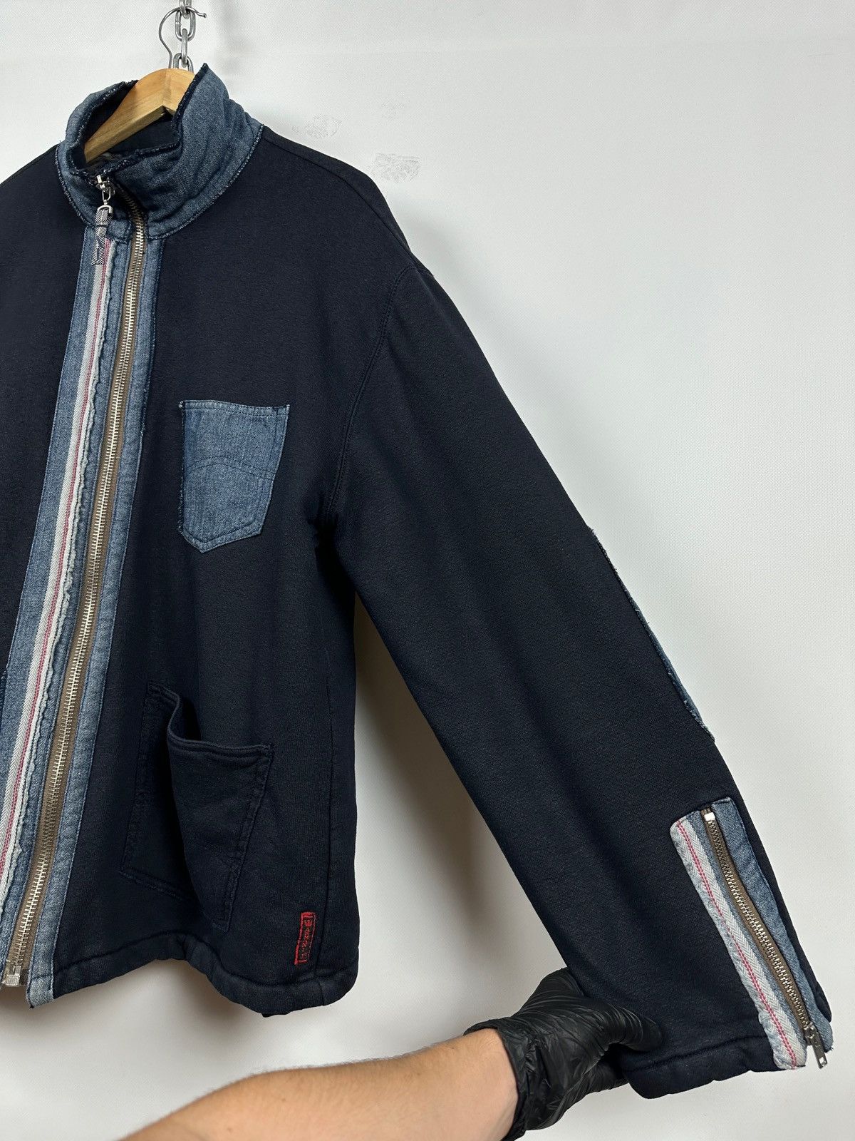 Armani 90s Vintage Armani Jeans Patchwork Hemp/Cotton Navy Jacket Size US XL / EU 56 / 4 - 14 Thumbnail