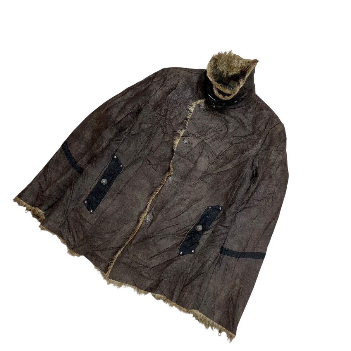 Schlussel Schlussel Asymmetric Button Fur Leather Jacket Size US M / EU 48-50 / 2 - 4 Thumbnail