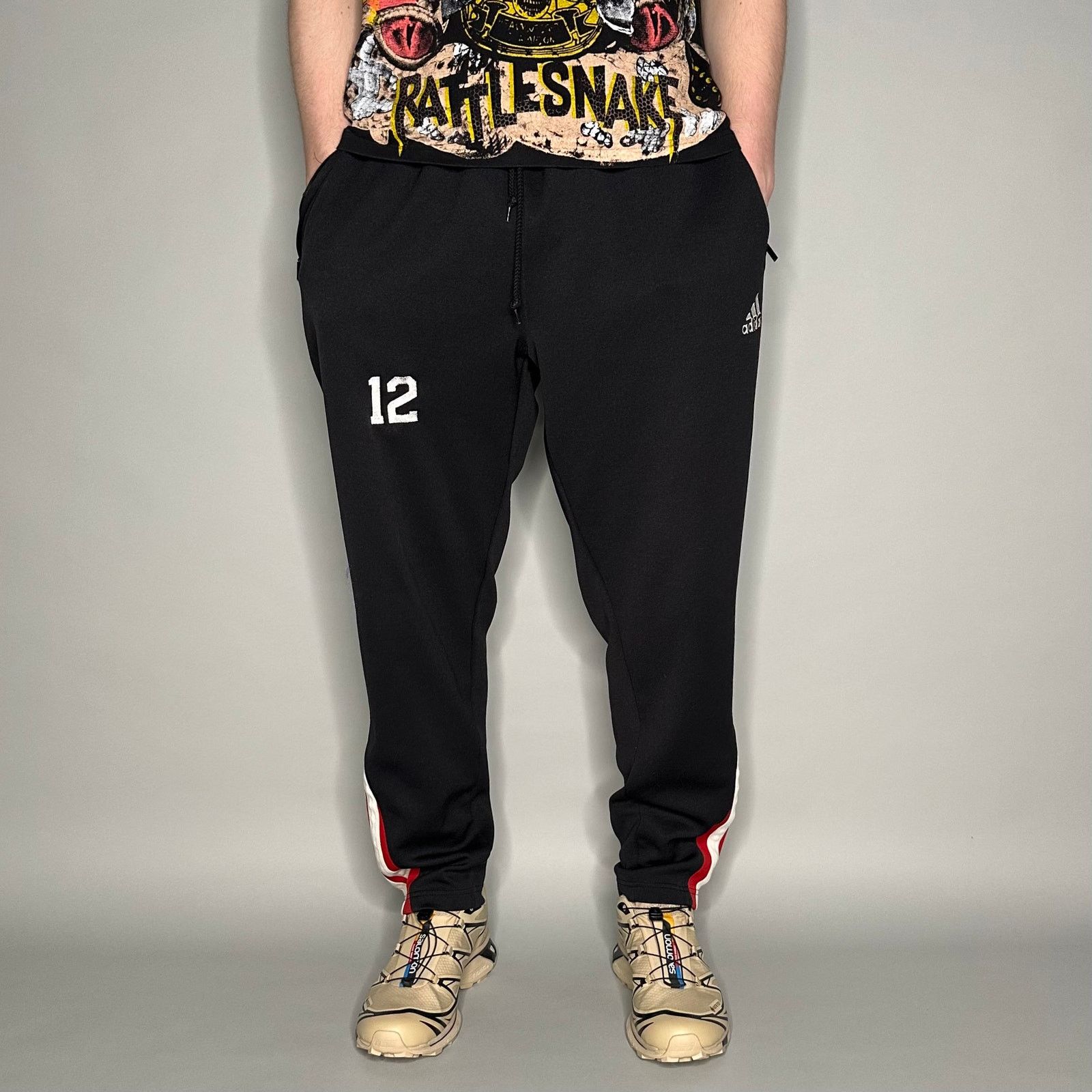 Adidas Vintage 90s Adidas Sweatpants Mens L Baggy Black White Red Size US 34 / EU 50 - 2 Thumbnail