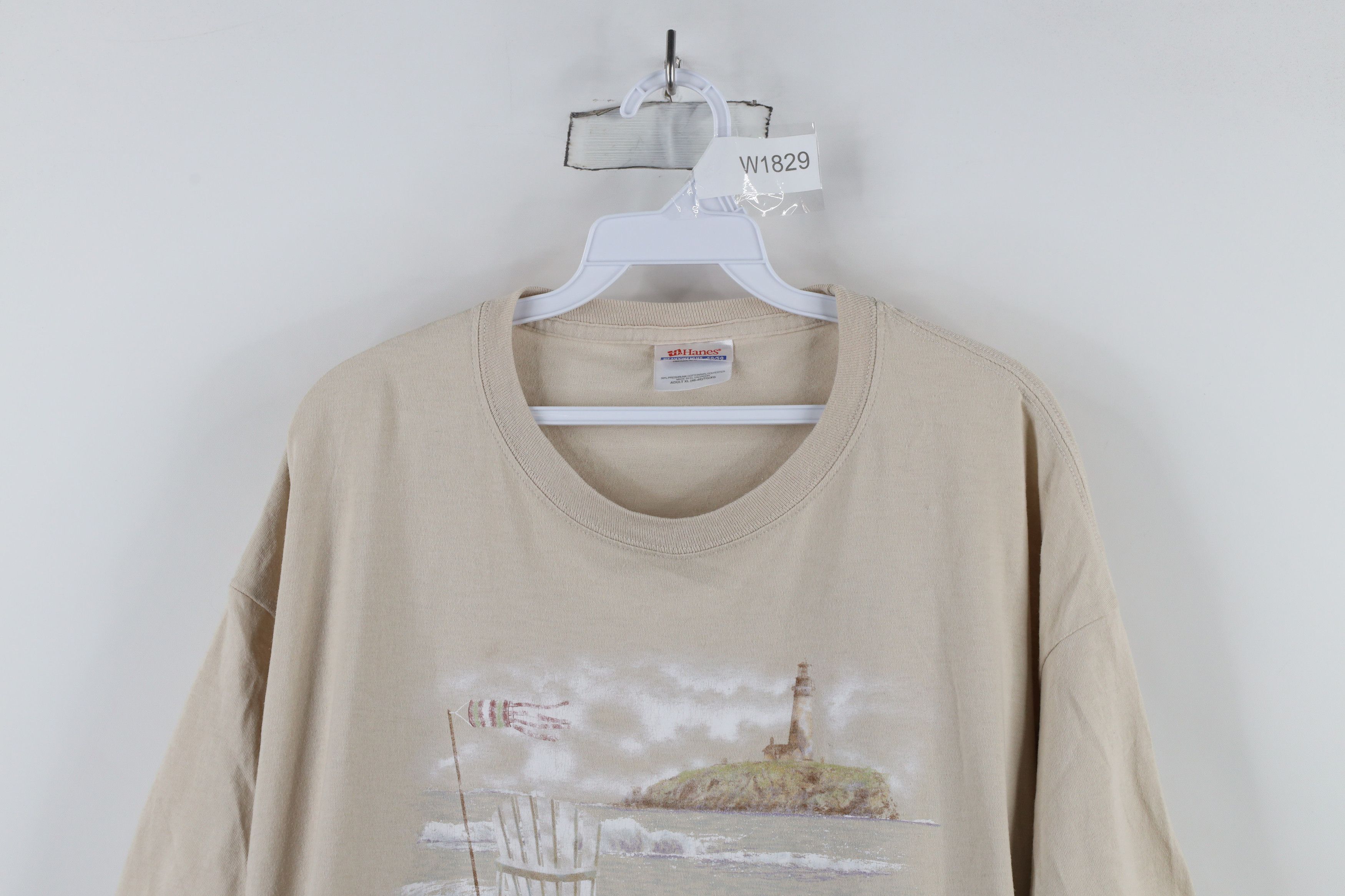 Vintage Vintage 90s Streetwear Beach Lighthouse T-Shirt Beige Cotton Size US XL / EU 56 / 4 - 2 Thumbnail