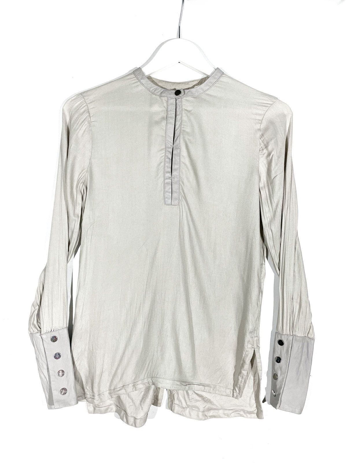 Designer × Helmut Lang Helmut Lang Leather-Trim Long Sleeve Gray Viscose Size S Size S / US 4 / IT 40 - 1 Thumbnail