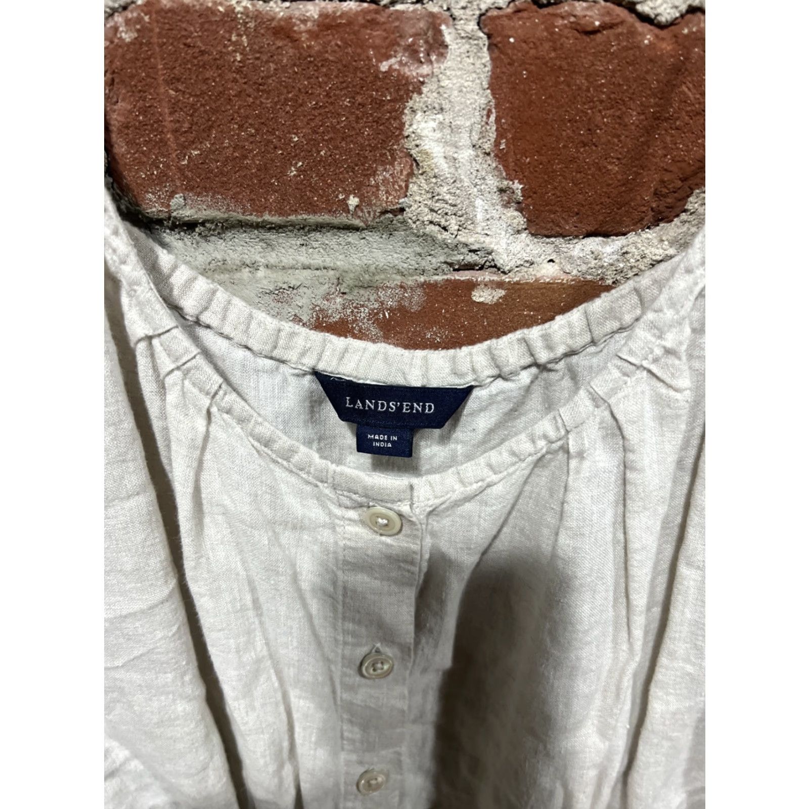 Lands' End Lands’ End Shirt Dress 100% Linen Button Up Mini Dress Tunic M Beige Boho Hippie Minimalist Vintage No Size M / US 6-8 / IT 42-44 - 2 Thumbnail