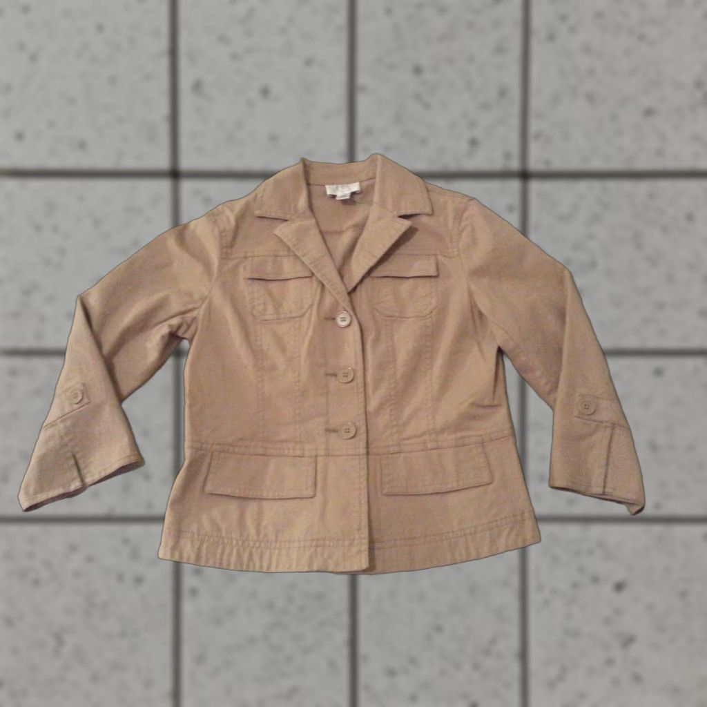 Ann Taylor VINTAGE Ann Taylor Jacket Blazer 2P Petite Khaki Cotton Beige Womens 2P Petite Jacket Size XS / US 0-2 / IT 36-38 - 1 Thumbnail