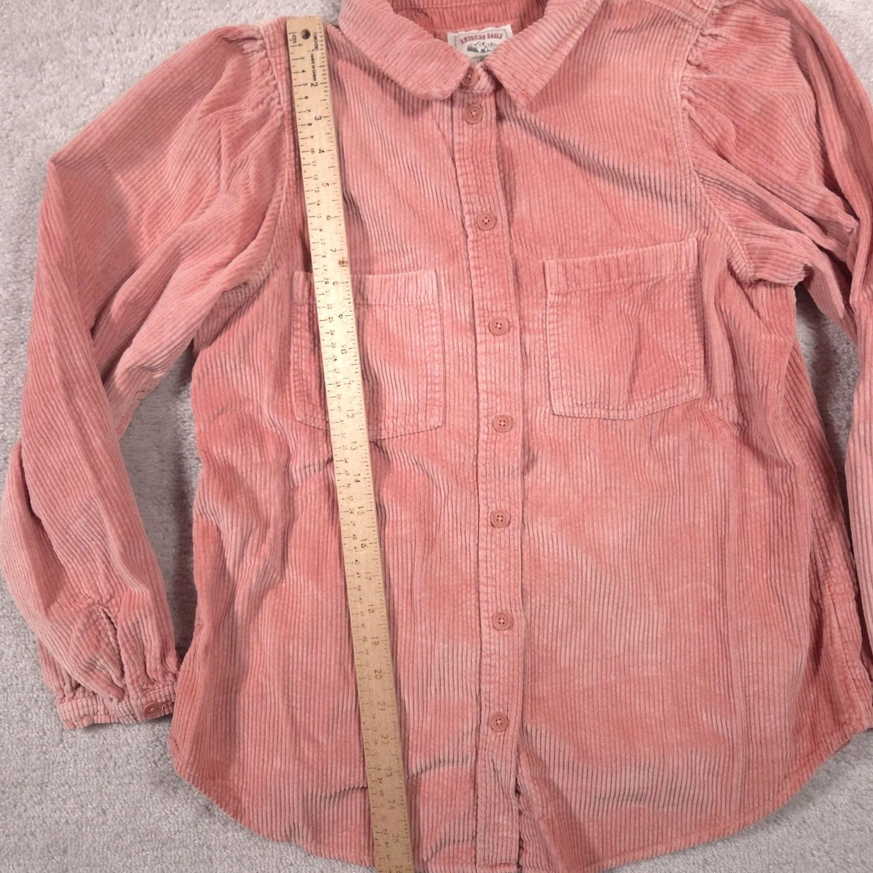 American Eagle Outfitters American Eagle Outfitters Button Up Shirt Womens M Pink Corduroy Puff Sleeve Size M / US 6-8 / IT 42-44 - 7 Thumbnail