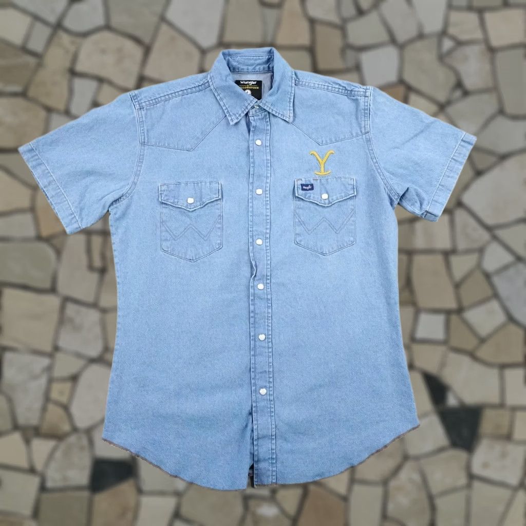 Wrangler Wrangler Shirt Mens Medium Blue Denim Yellowstone Embroidered Western Pearl Snap Size US M / EU 48-50 / 2 - 1 Thumbnail