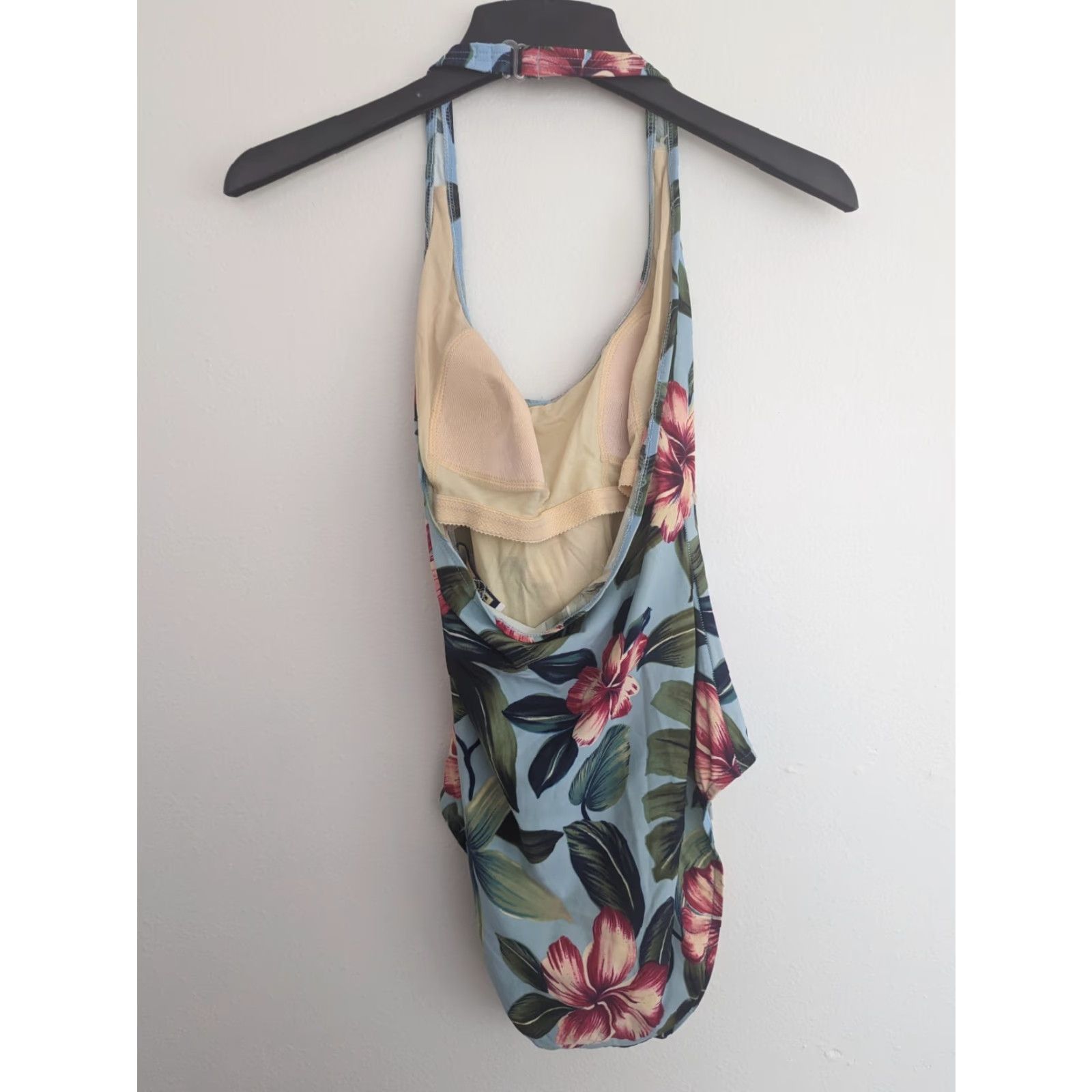 Vintage VINTAGE 90s Halter One Piece Hawaiian Floral Swimsuit S2S 14 Large Light blue Size ONE SIZE - 2 Thumbnail