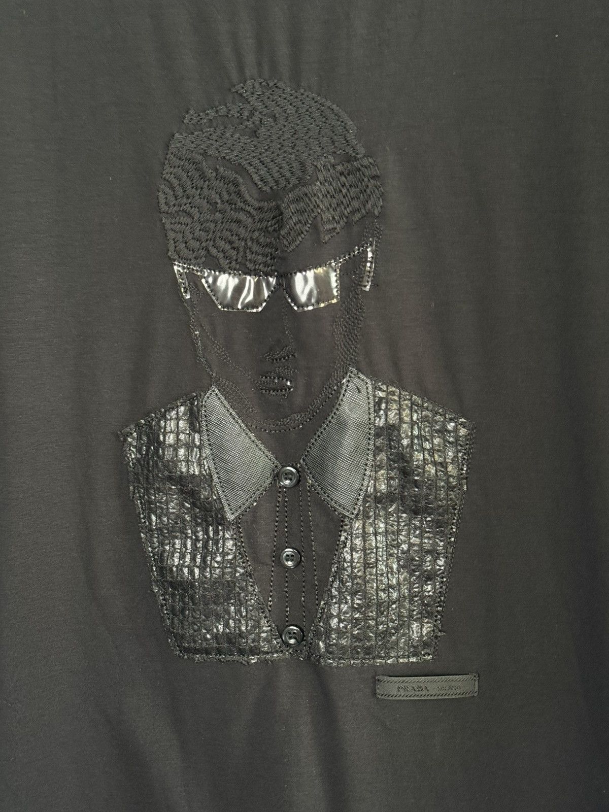 Prada Prada Black Appliqué Portrait T-Shirt Patchwork Face Tee Size US L / EU 52-54 / 3 - 2 Thumbnail