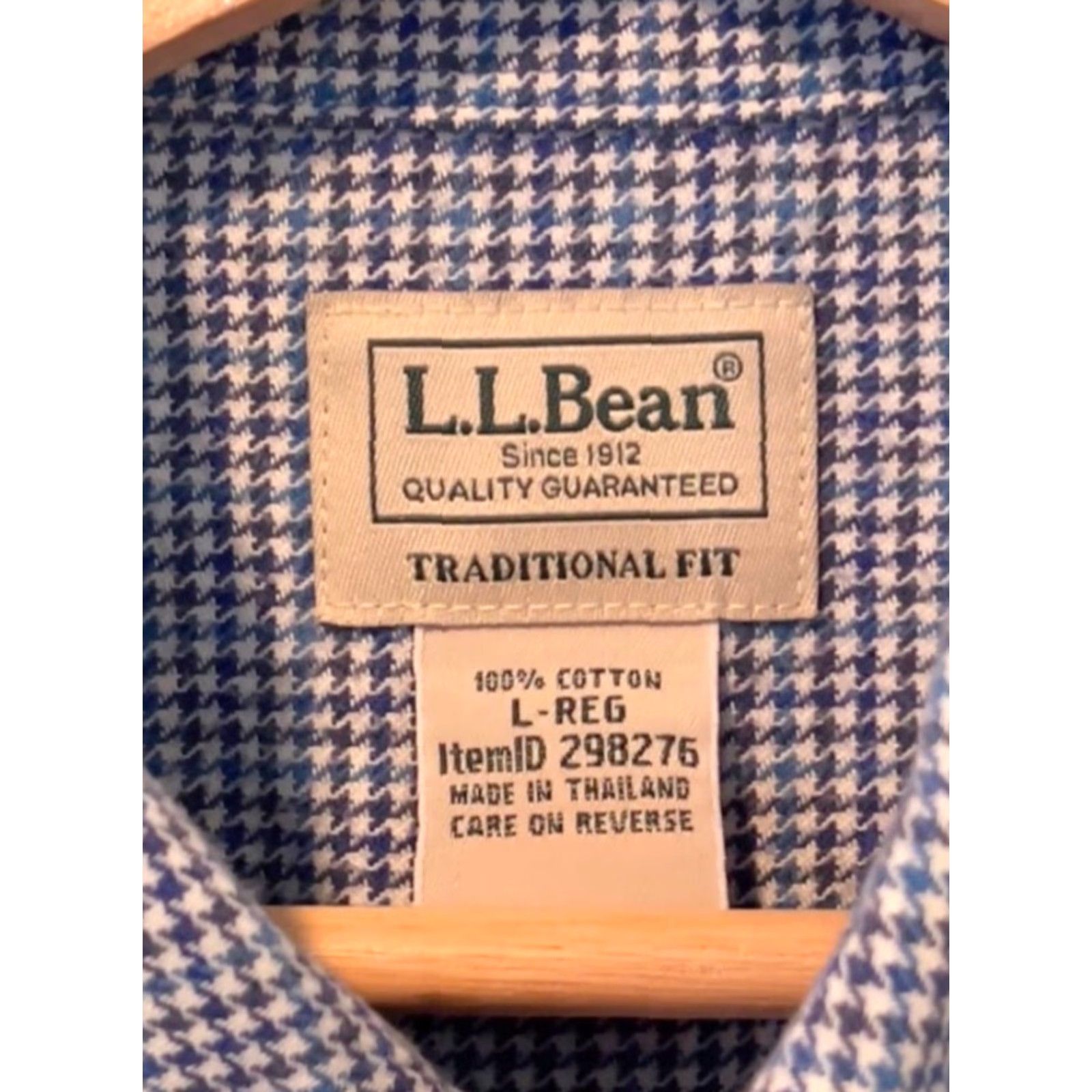 Vintage L.L.Bean Mens Large Blue Houndstooth Check Flannel Button-Down Shirt Pocket Shirt Size US L / EU 52-54 / 3 - 4 Thumbnail