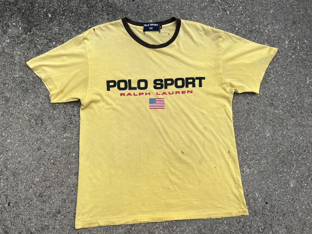 Ralph Lauren Trashed Vintage 90s Ralph Lauren Polo Sport USA Flag t shirt Size US L / EU 52-54 / 3 - 1 Thumbnail