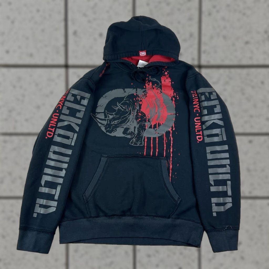 Vintage VINTAGE Ecko Unlimited Function XSC Hoodie Sweatshirt Red Black L Mens Hoodie Pullover Hooded Pockets Graphic Print Size US L / EU 52-54 / 3 - 1 Thumbnail