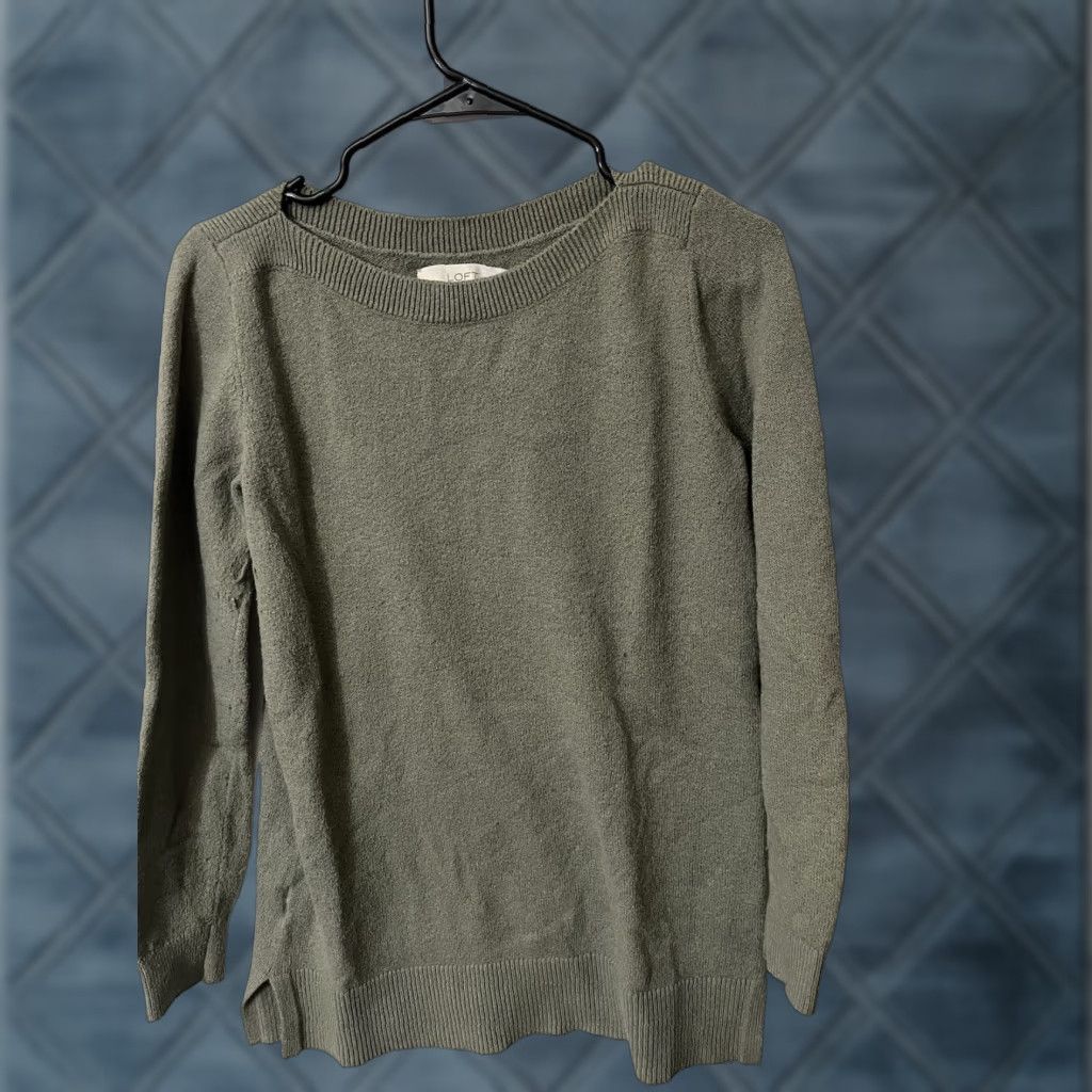 Ann Taylor VINTAGE Ann Taylor Loft Womens Long Sleeve Boat Neck T-Shirt Casual Cotton Blend Green 90s Small Size S / US 4 / IT 40 - 1 Thumbnail