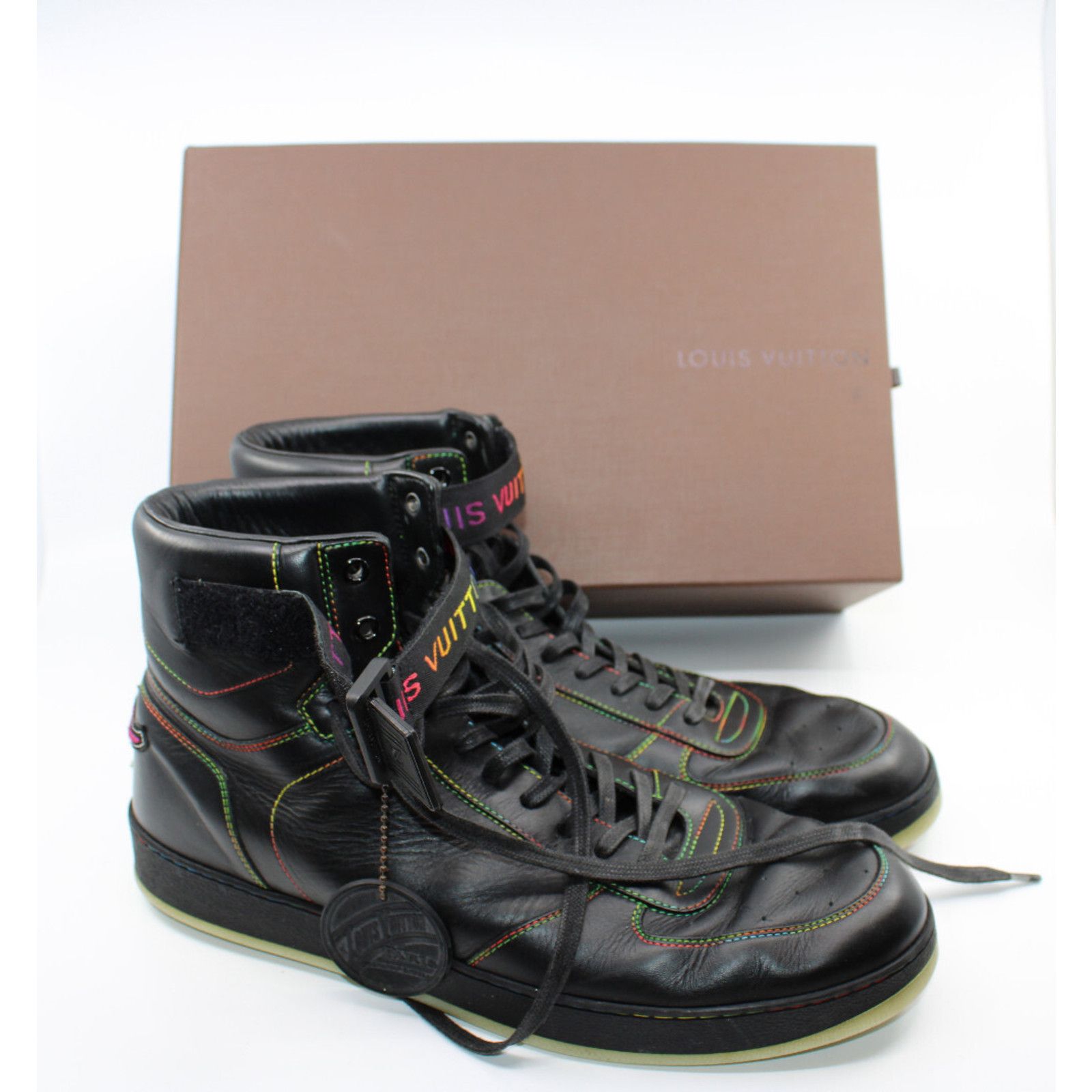 Louis Vuitton LOUIS VUITTON Rivoli Black Rainbow Calfskin Sneakers LV 9.5 Size US 10.5 / EU 43-44 - 1 Thumbnail