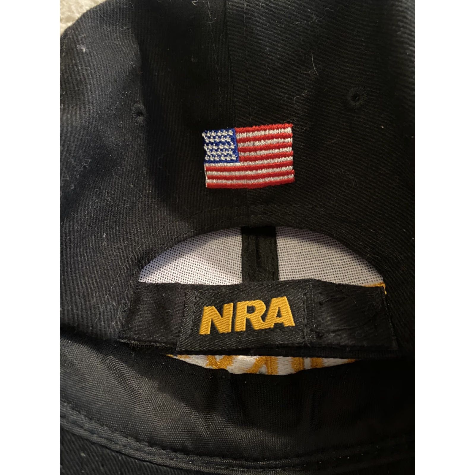 Logo 7 NRA Black Adjustable Hat Cap Yellow Embroidered Logo US Flag Hook & Loop Strap Baseball Cap Men One Size Black Mens US Flag Embroidered Logo Size ONE SIZE - 5 Thumbnail