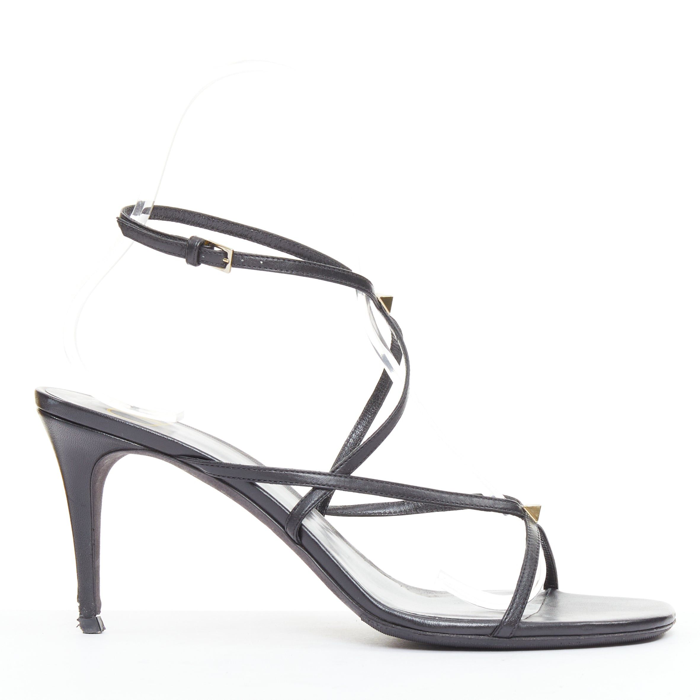 Valentino VALENTINO Rockstud black leather gold simple studs strappy sandals EU39 Size US 9 / IT 39 - 1 Thumbnail