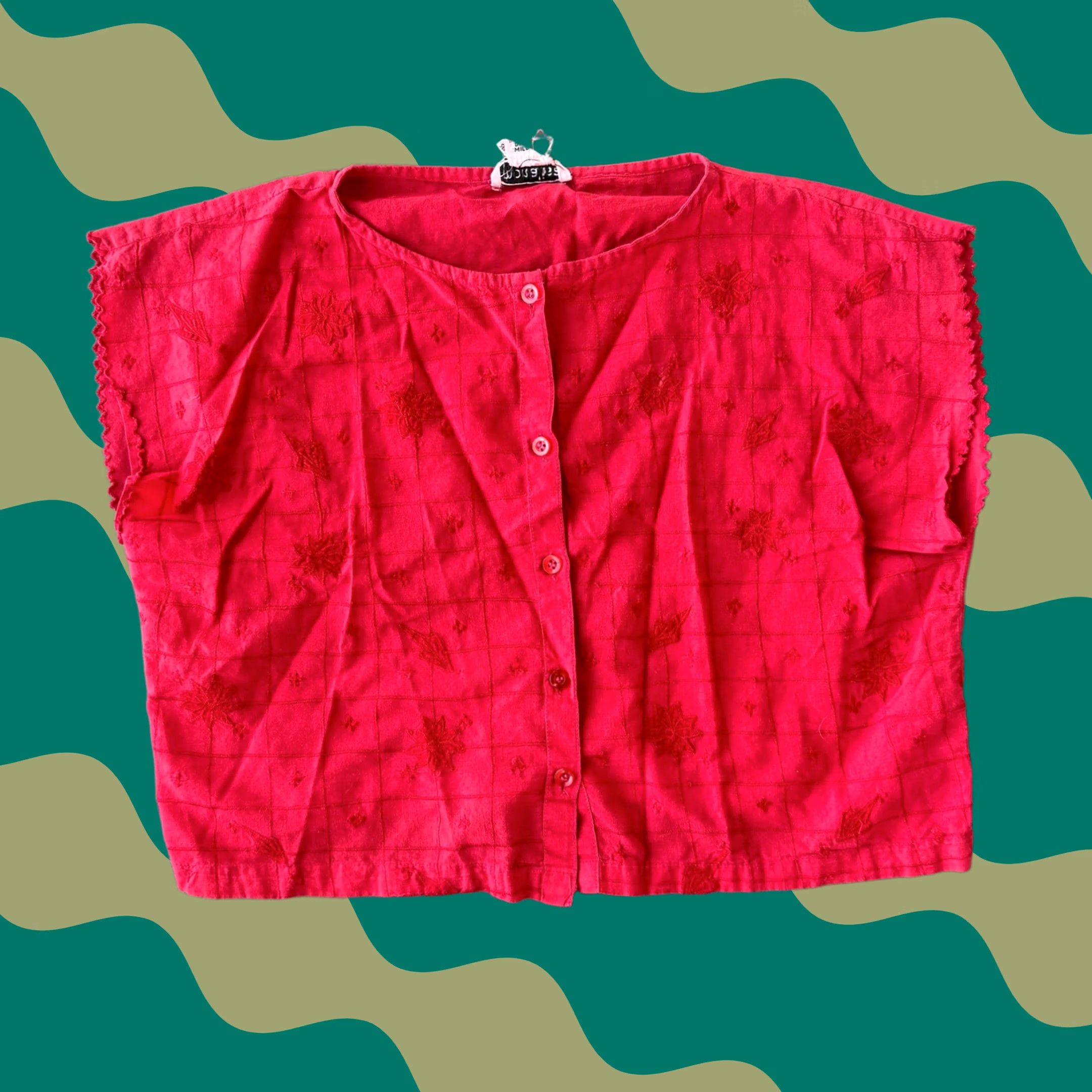 Vintage VINTAGE Y2K Embroidered Floral Monalisa Couture Cotton Blouse Red Women’s Small Shirt Women Size S / US 4 / IT 40 - 1 Thumbnail