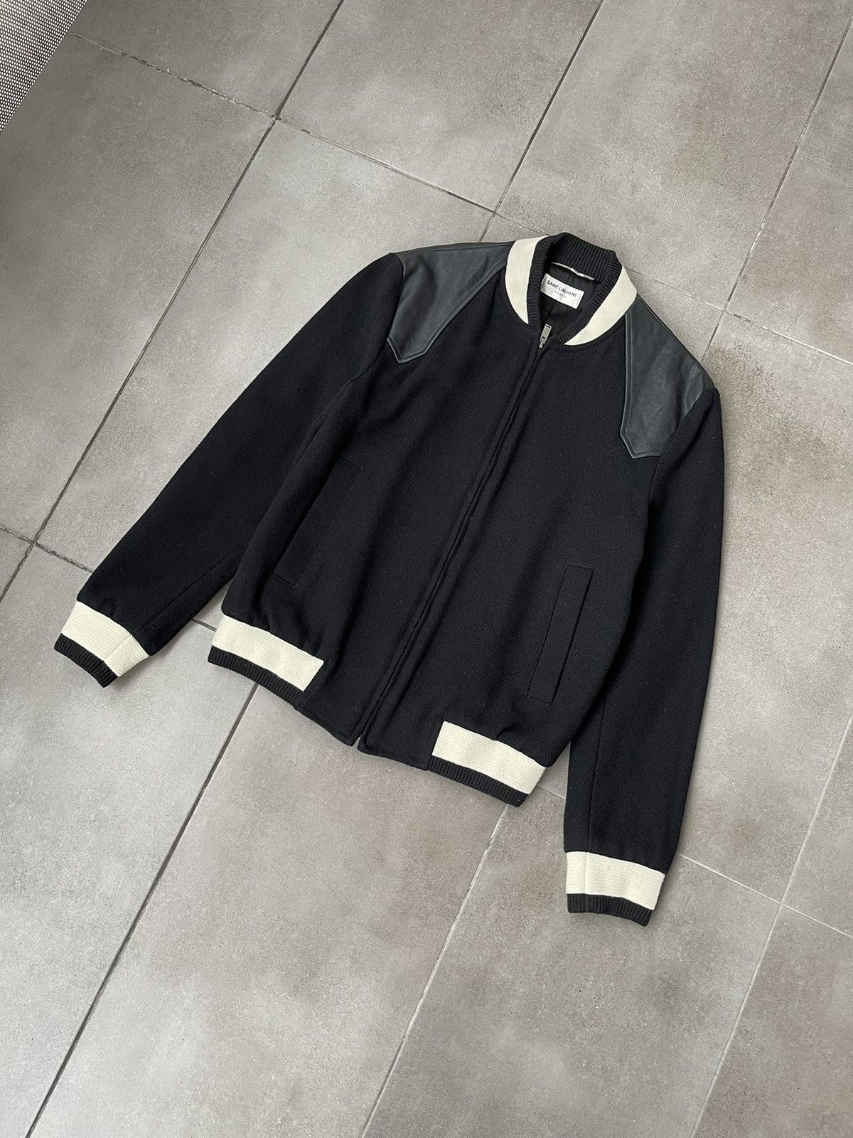 Saint Laurent Paris SS19 Saint Laurent Two Tone Black Wool Teddy Bomber Jacket Size US S / EU 44-46 / 1 - 5 Thumbnail
