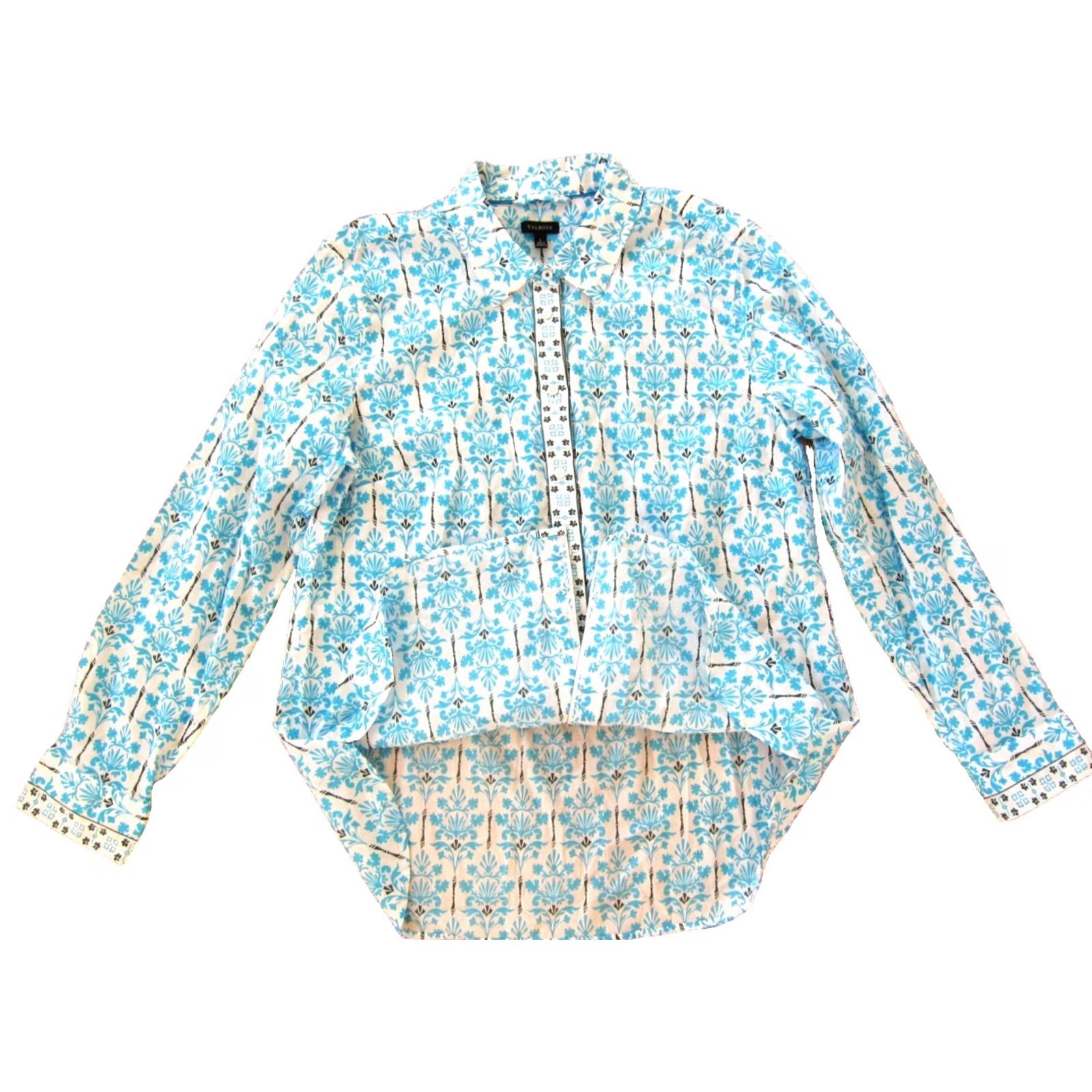 Talbots Talbots Blue White Floral Long Sleeve Cotton Collar Button Up Blouse Large Size L / US 10 / IT 46 - 4 Thumbnail