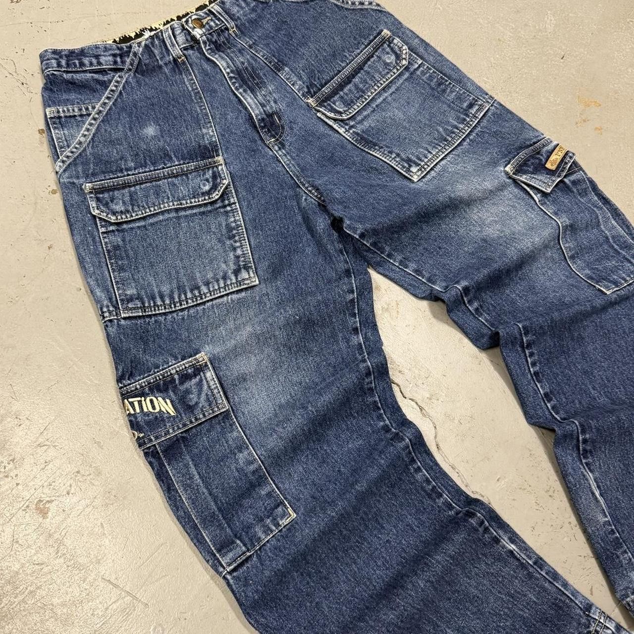 Vintage PnB Nation Cargo Baggy Blue Embroidered Jeans Size 32 x 30 Size US 34 / EU 50 - 3 Thumbnail