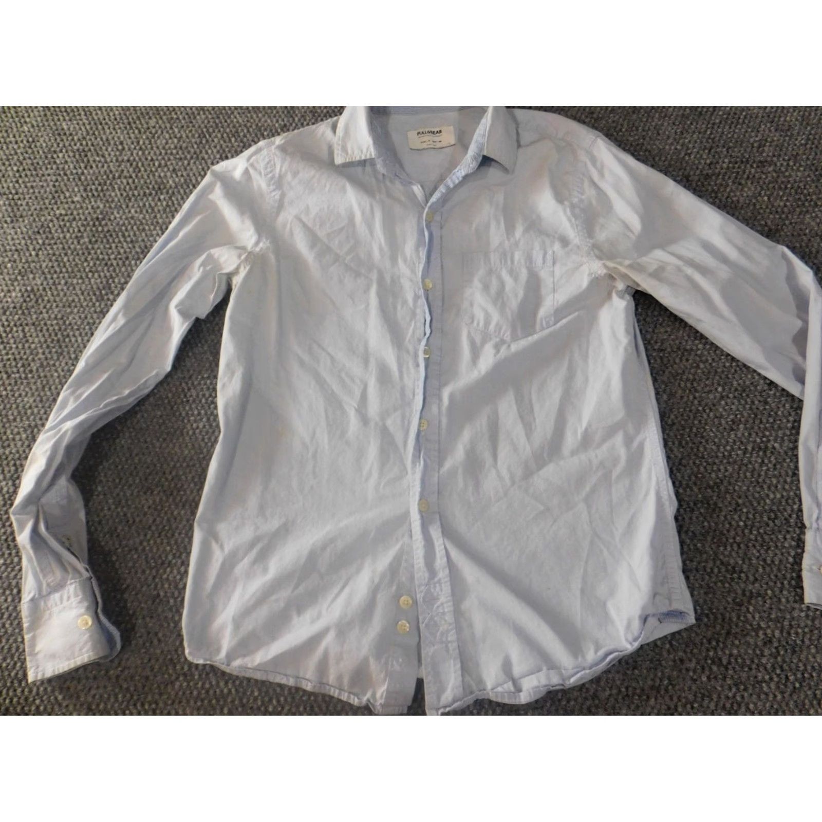 Vintage Pull&Bear Mens Shirt S Blue Striped Button-Up Collared Long Sleeve with Pockets Slimming Knit Cotton Regular Vintage No Size US S / EU 44-46 / 1 - 2 Thumbnail