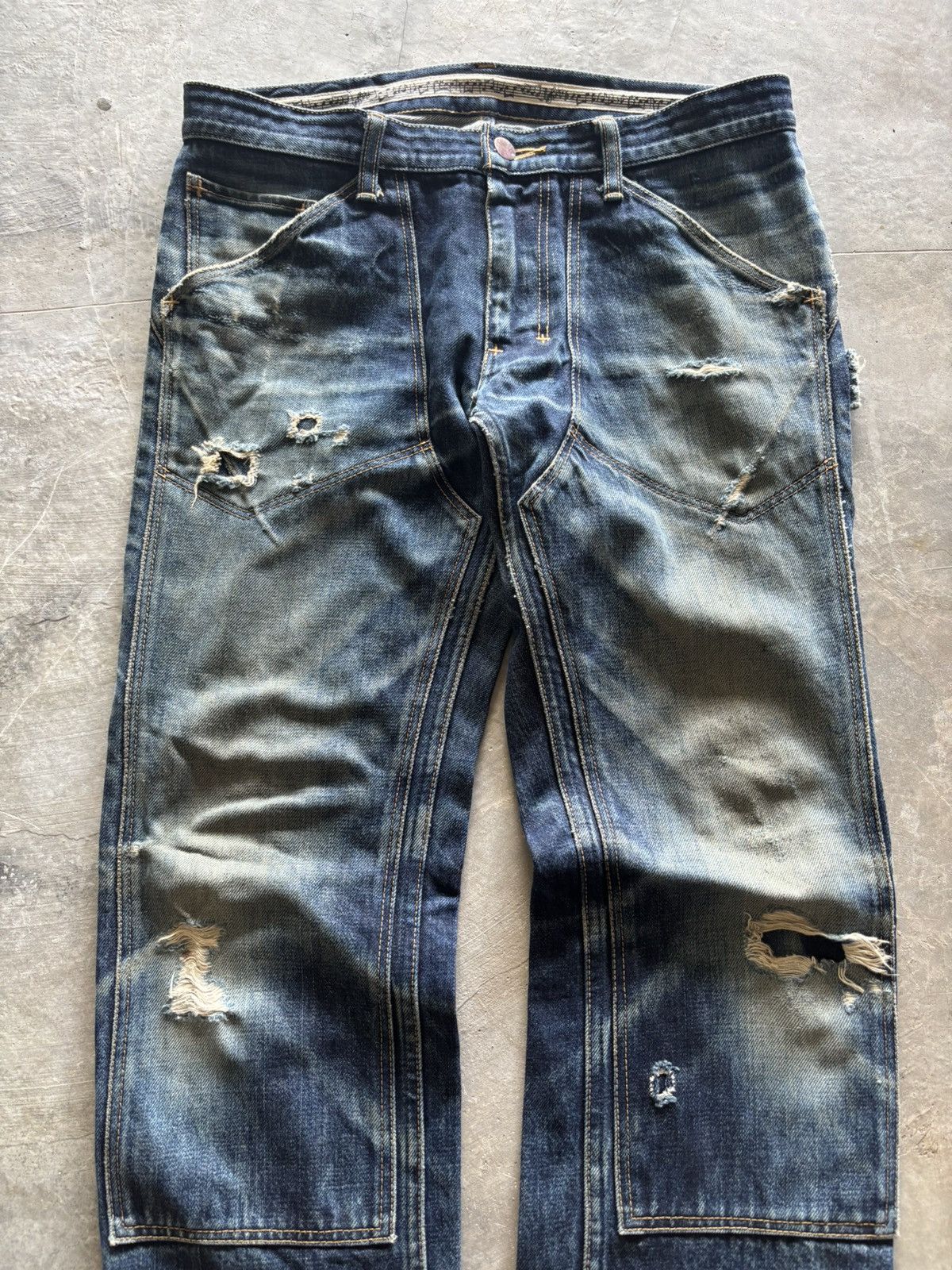 Number (N)ine DISTRESSED NUMBER (N)INE BIRDS DOUBLE KNEE CARPENTER DENIM Size US 32 / EU 48 - 2 Thumbnail