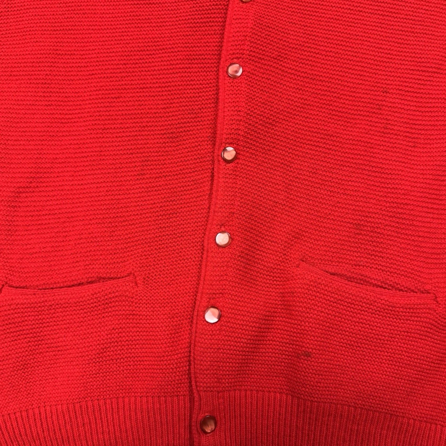 Vintage VINTAGE P & T KNITWEAR CARDIGAN Men's Large Cherry Red Knitwear with Suede Elbow Patches 50s Size US L / EU 52-54 / 3 - 6 Thumbnail