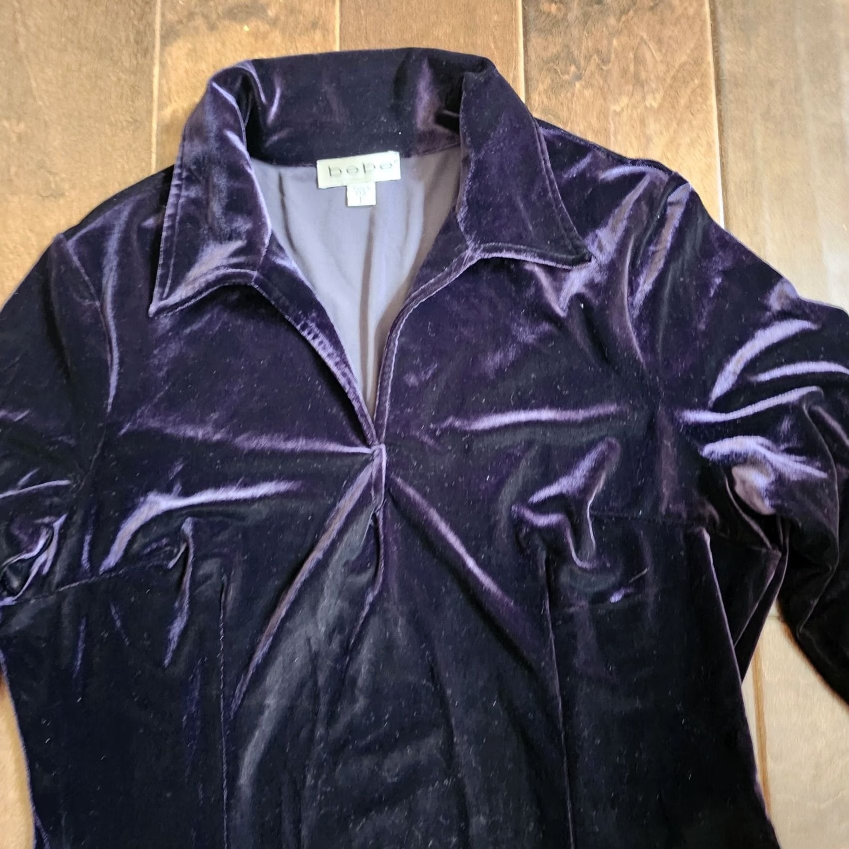Bebe Bebe San Francisco Women's Velvet Purple Long Sleeve Blouse - Size L Size L / US 10 / IT 46 - 6 Thumbnail