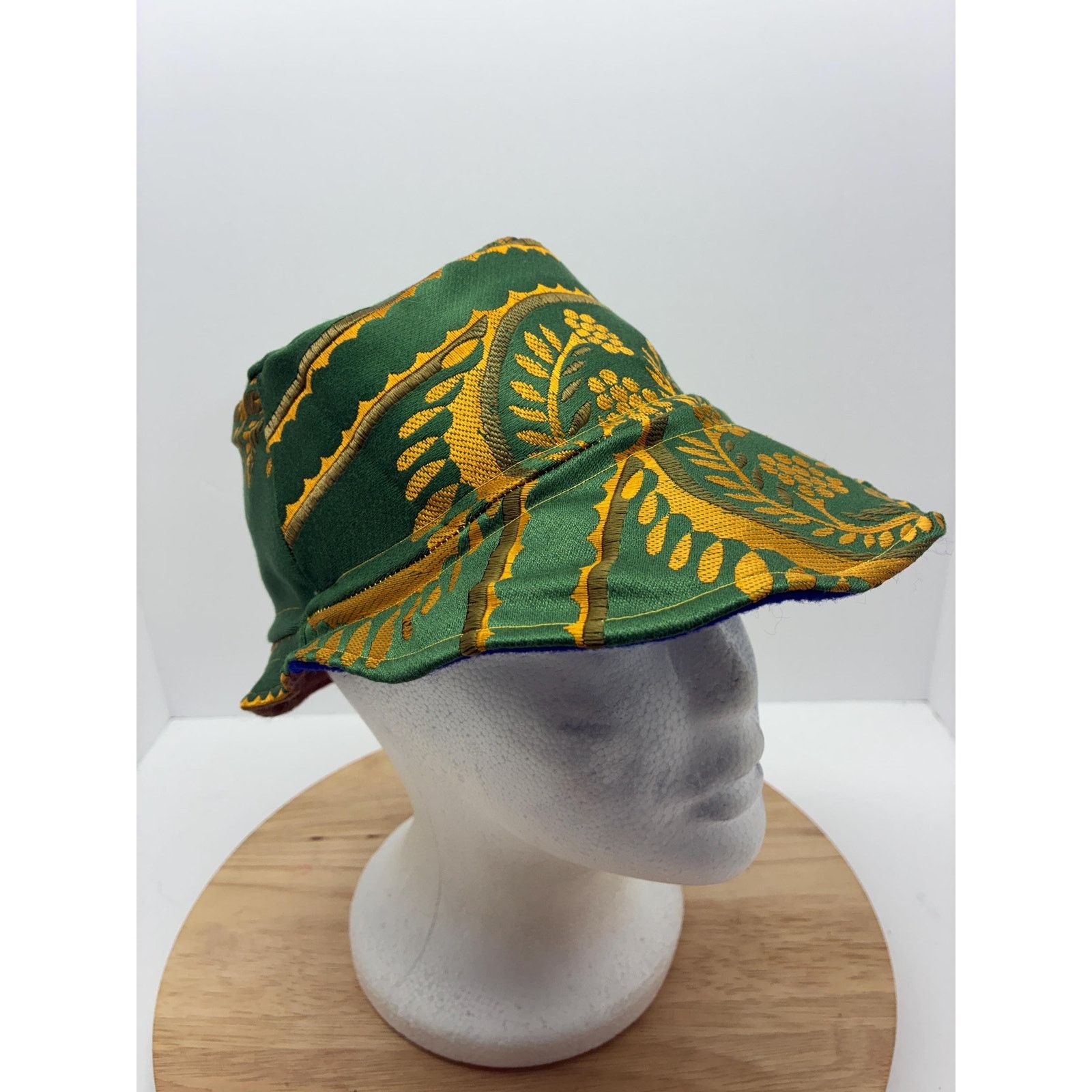 Other Upcycled Tapestry Bucket Hat – Forest Green & Gold Floral Size ONE SIZE - 10 Thumbnail