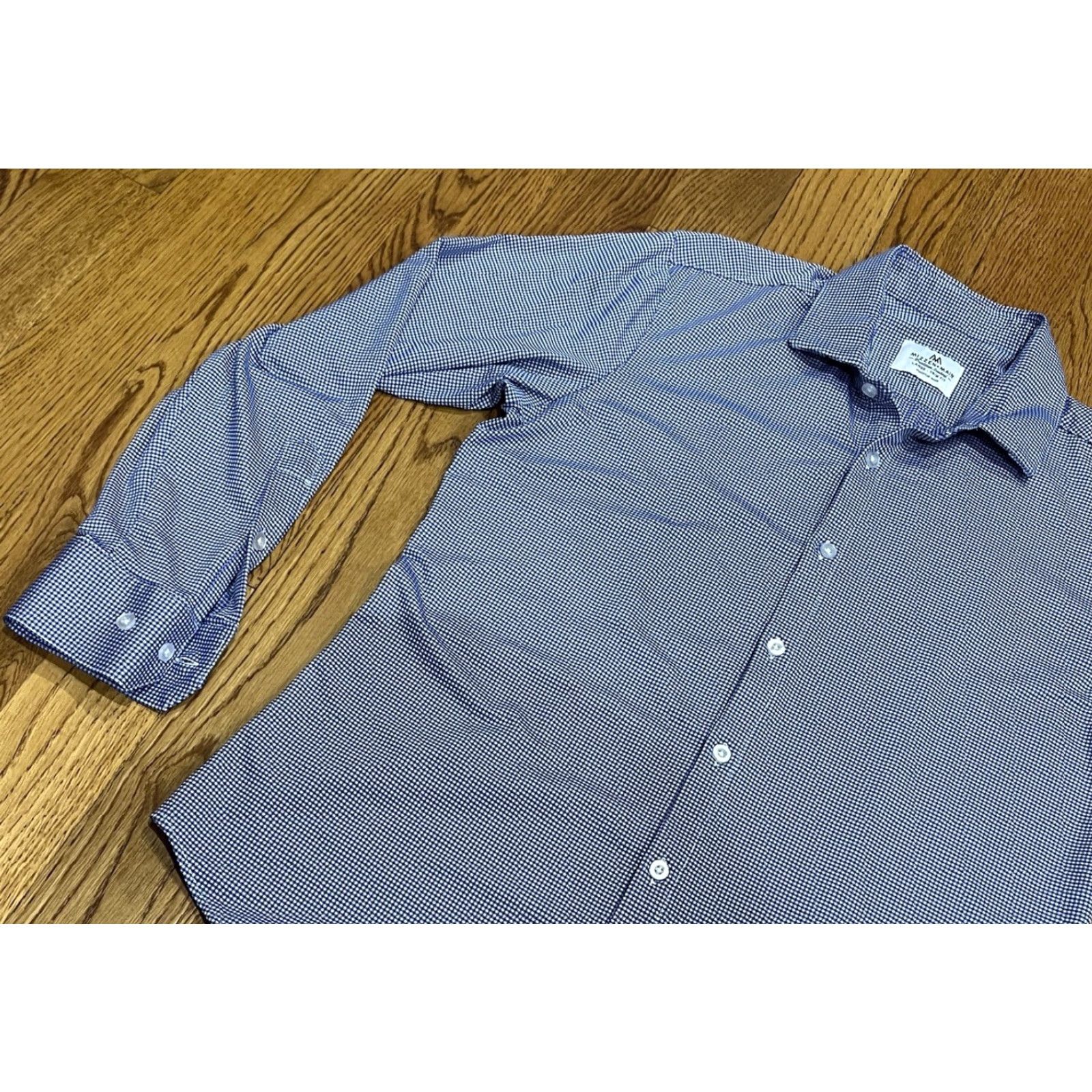 Mizzen+Main Mizzen+Main Men's Shirt Large Slim Button-Up Blue Gingham Check Casual Formal Business Shirt Size US L / EU 52-54 / 3 - 6 Thumbnail